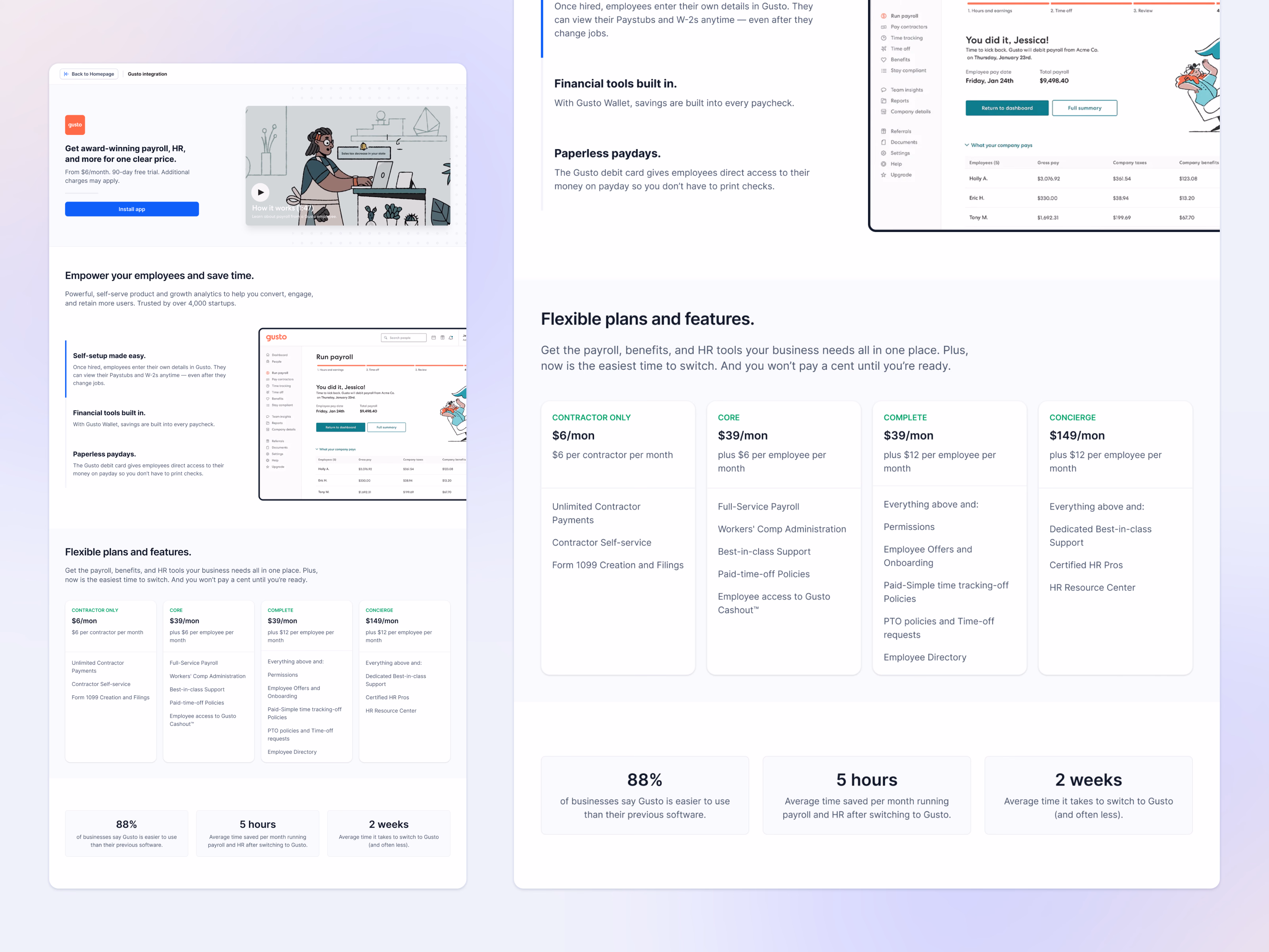 Gusto payroll integration landing page for Complicore