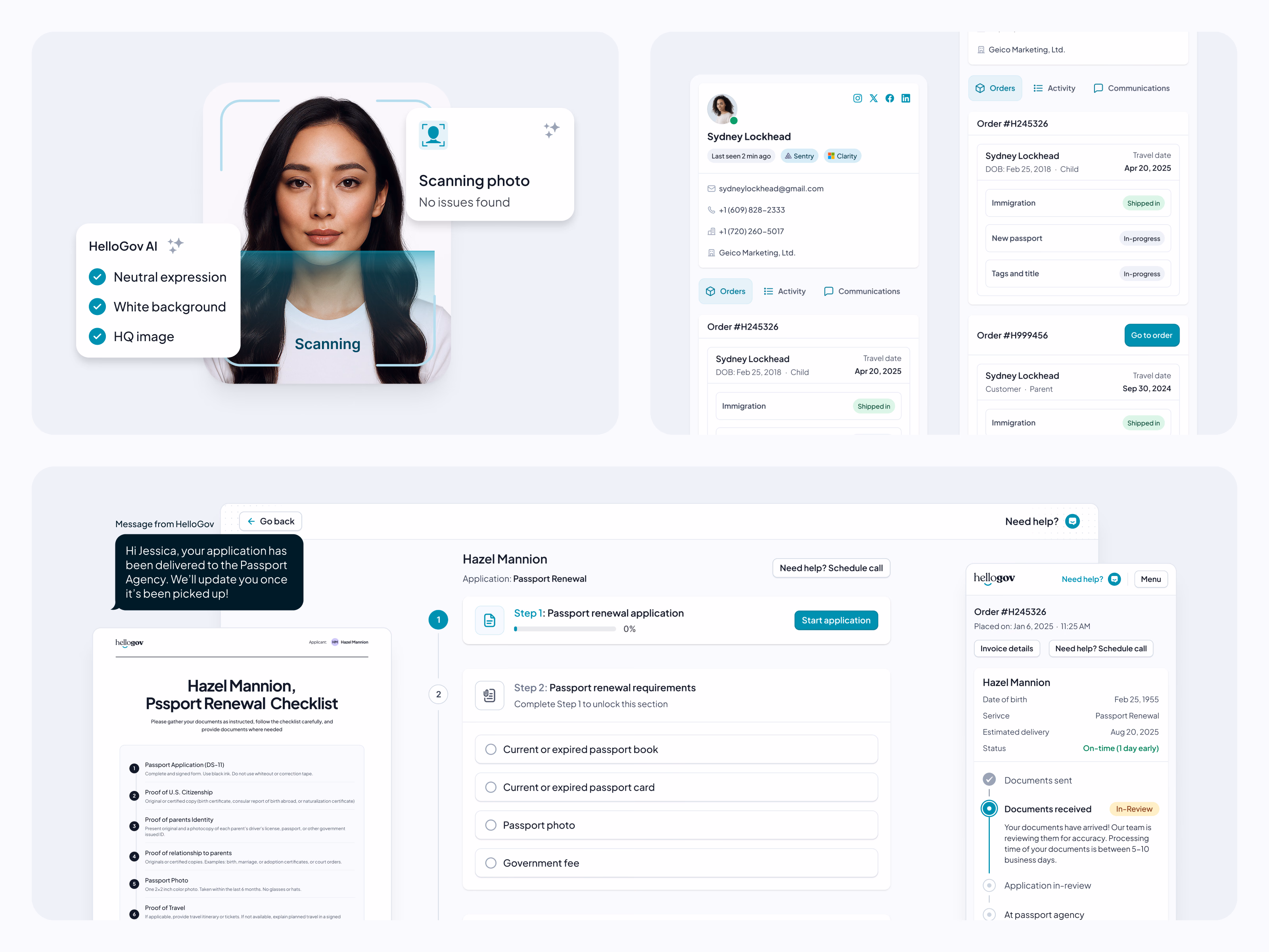 HelloGov passport admin tools and customer portal