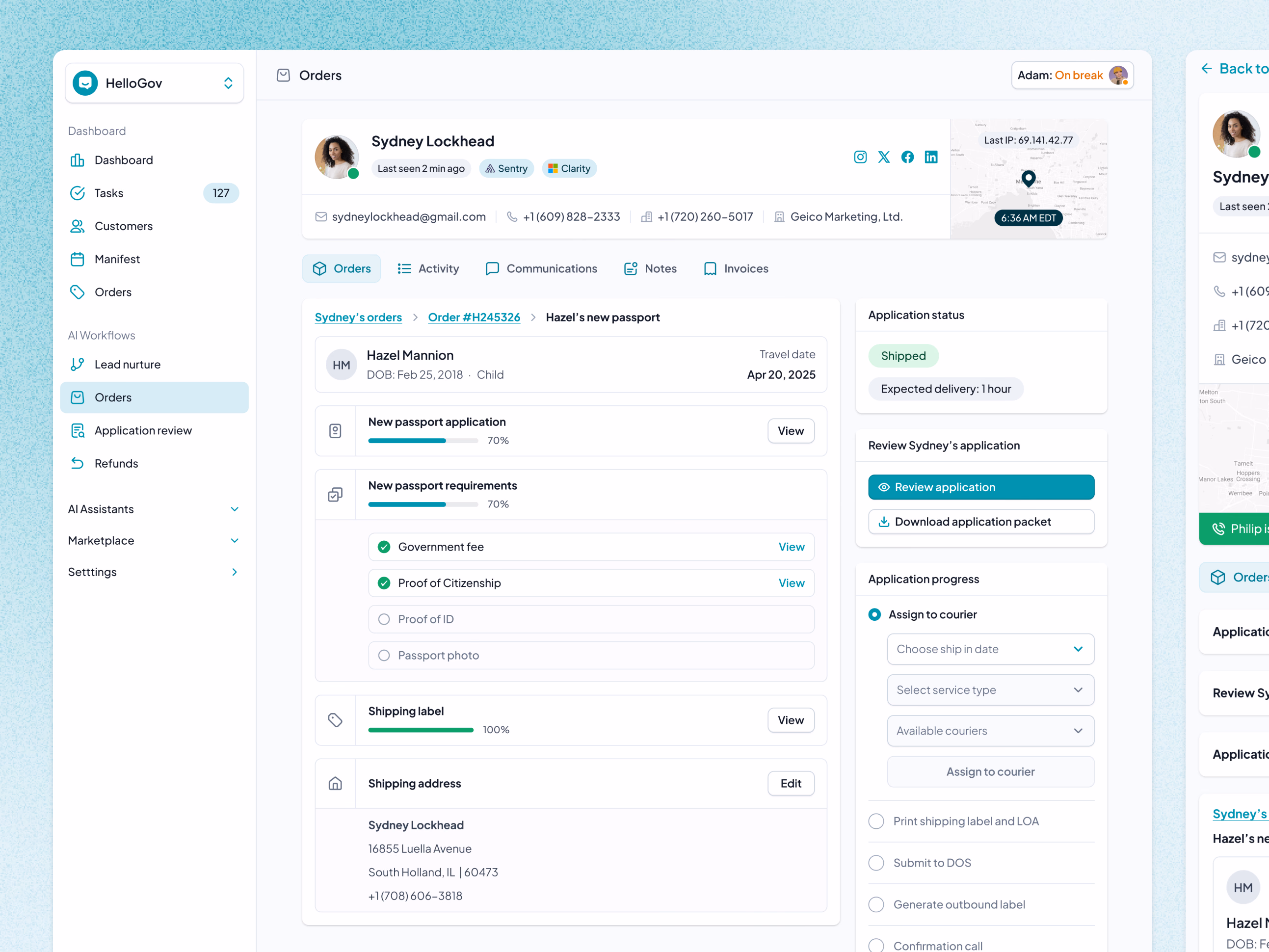 Passport order review admin panel for HelloGov