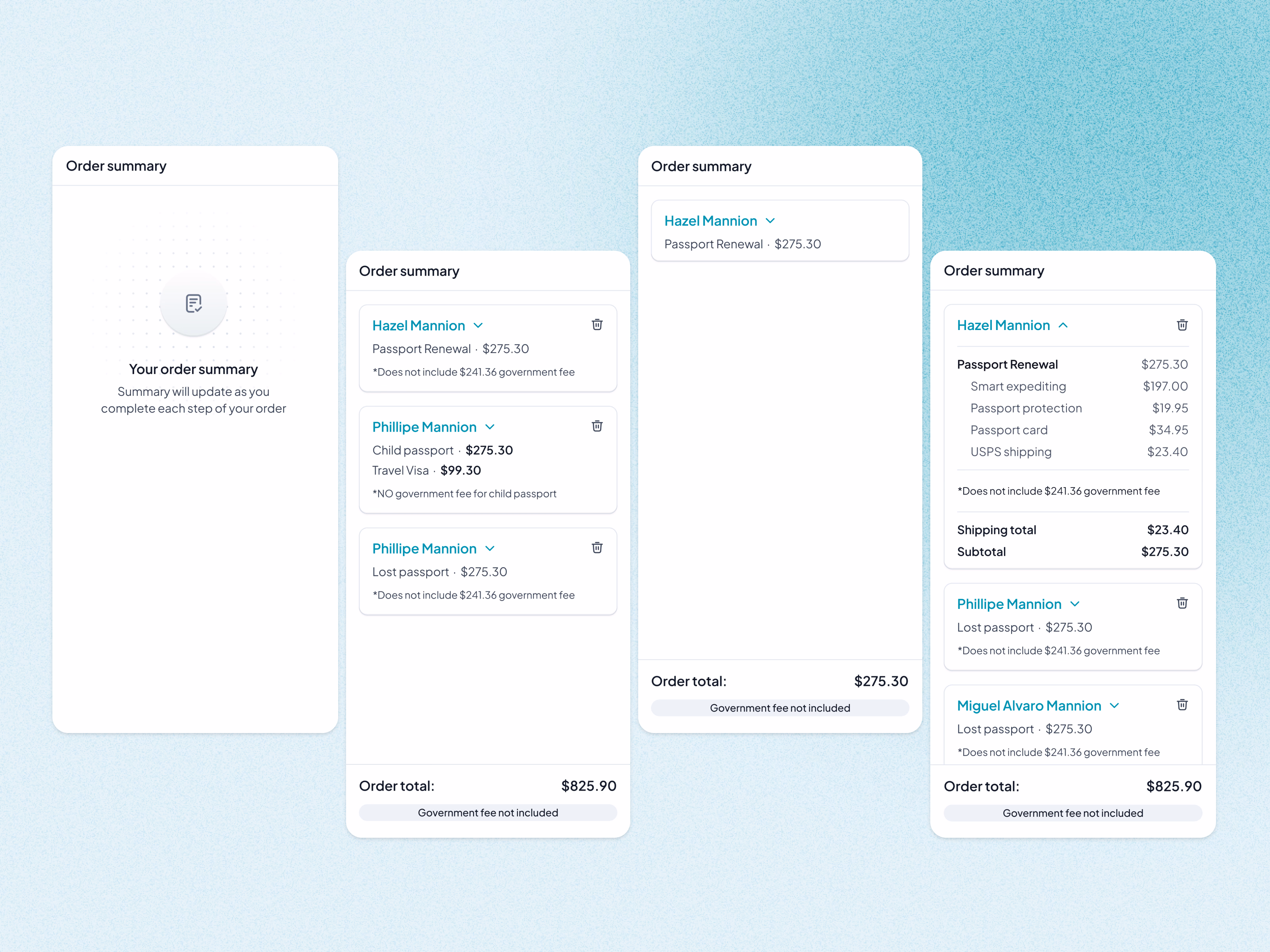 Desktop checkout order summary exploration for HelloGov