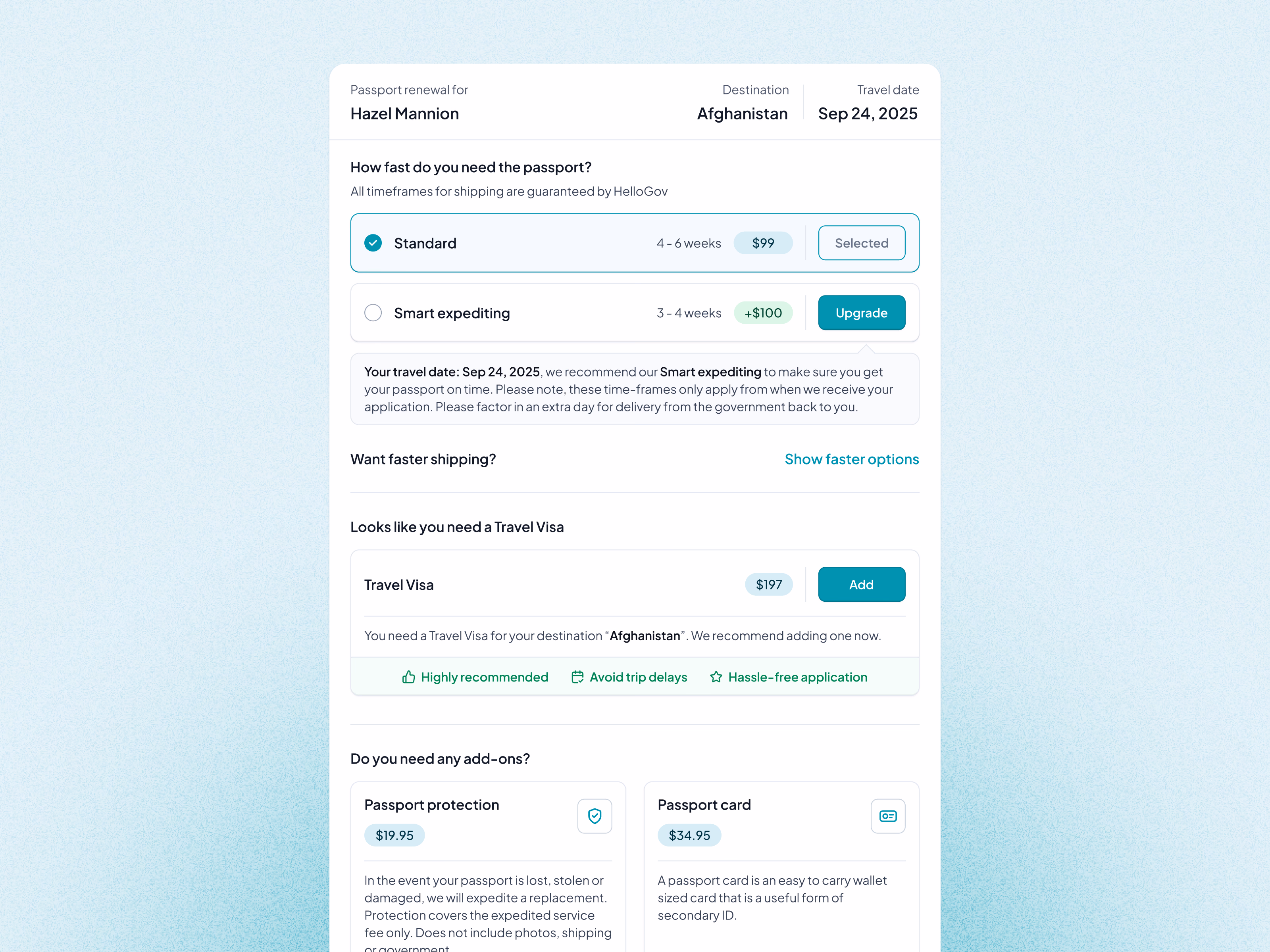 Passport expediting upsell list exploration for HelloGov