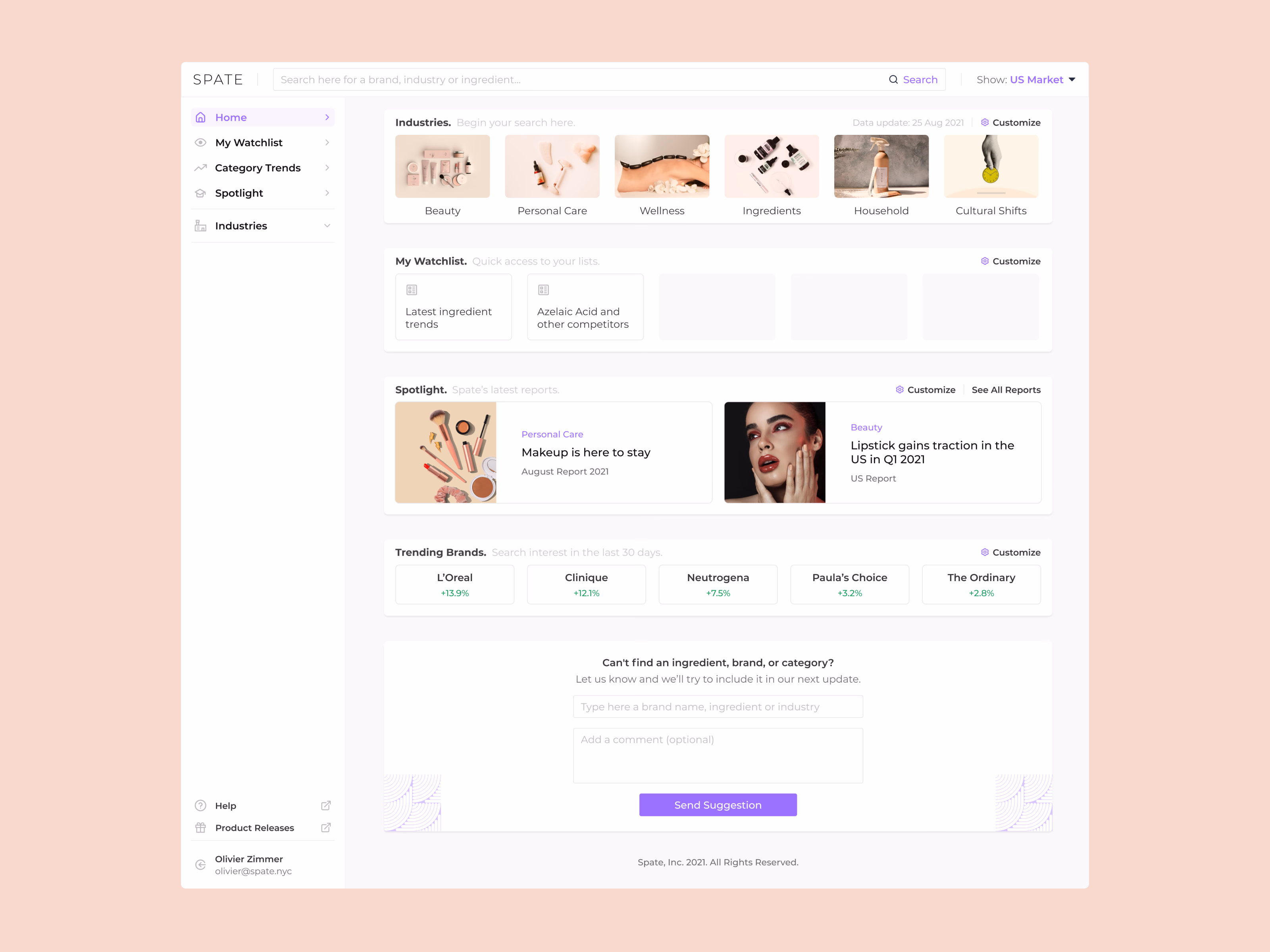 Quick access home page for Spate search trends