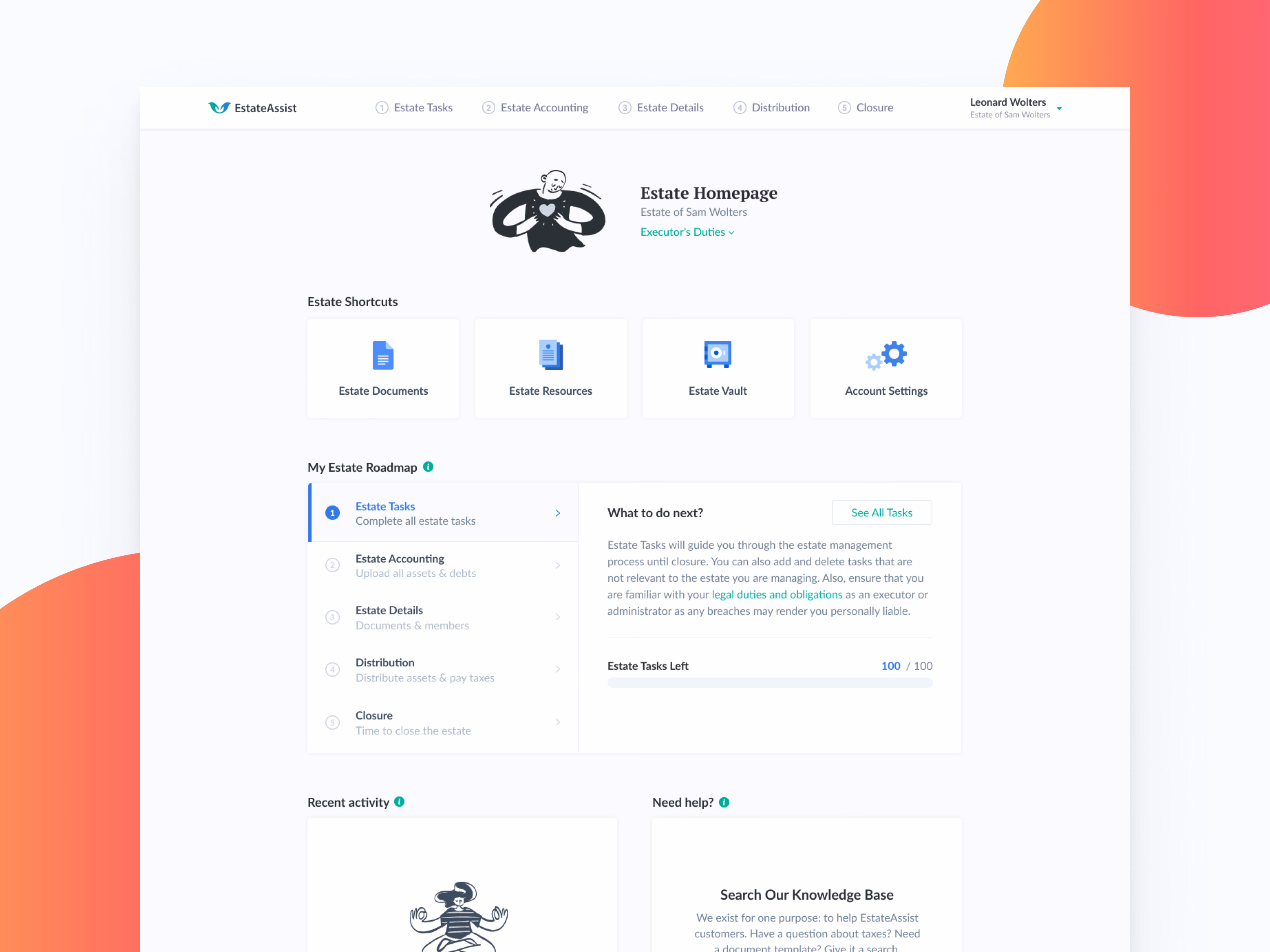 Early home page draft for EstateAssist executors