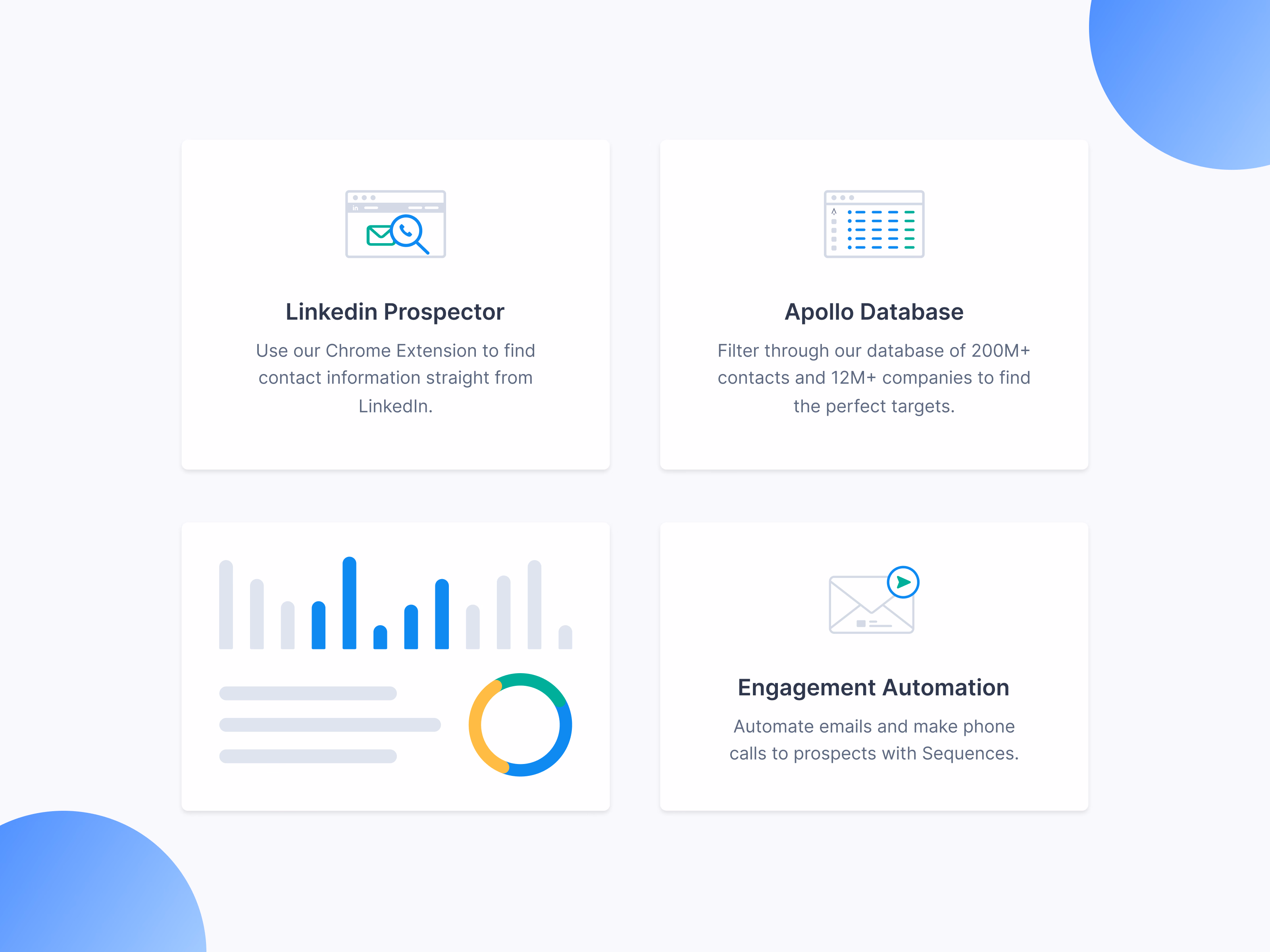 Feature card icons and spot illustrations for Apollo
