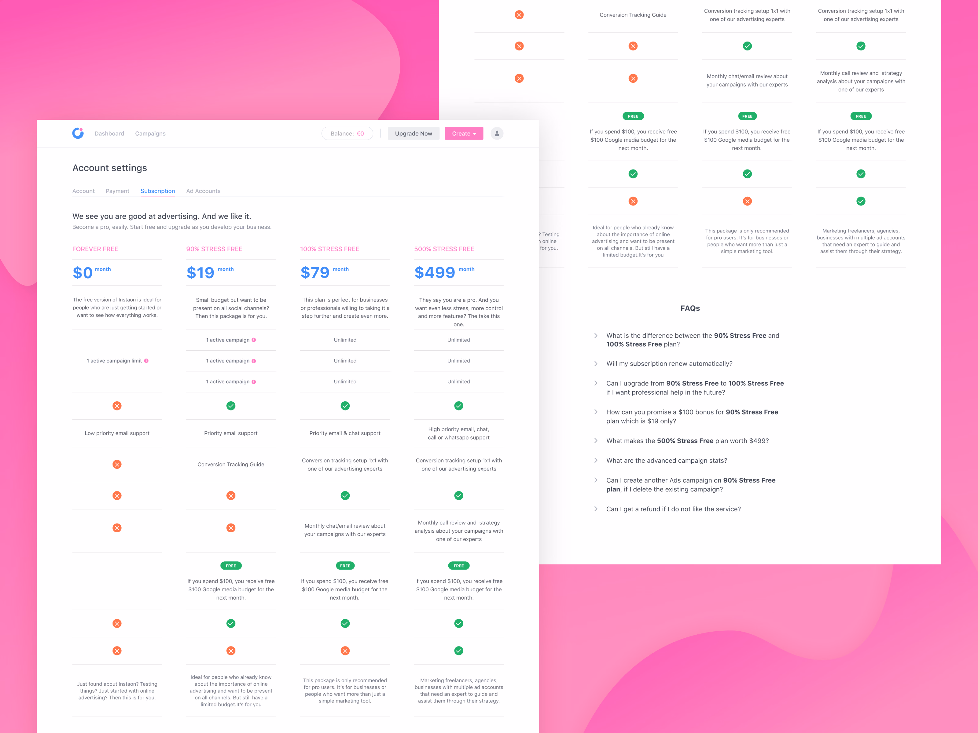 Early pricing plans exploration for Instaon