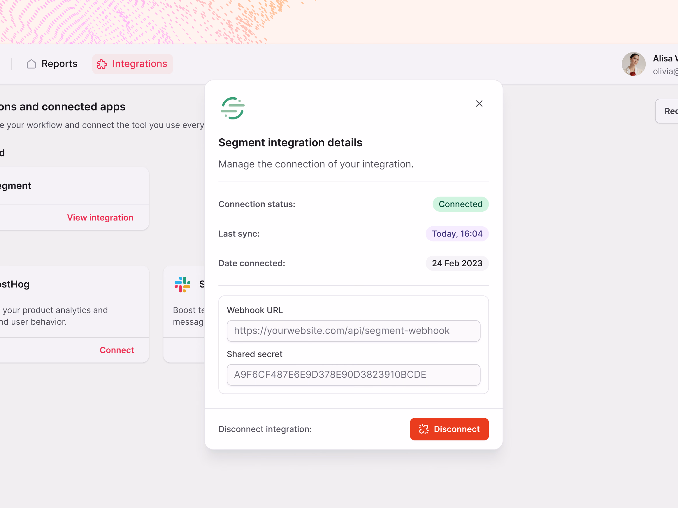 Integration status modal for Stealth AI