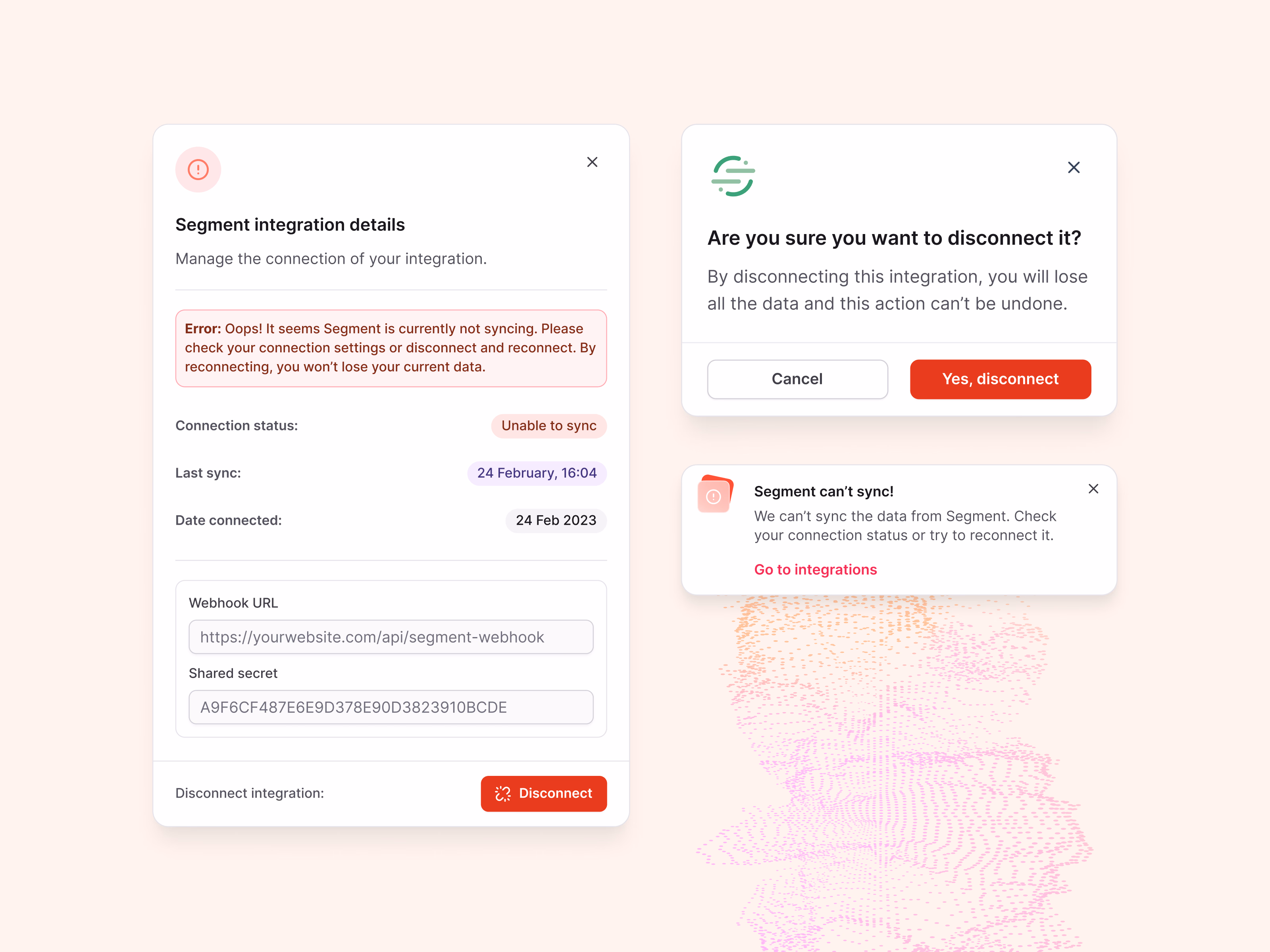 Sync error and disconnect states for Stealth AI