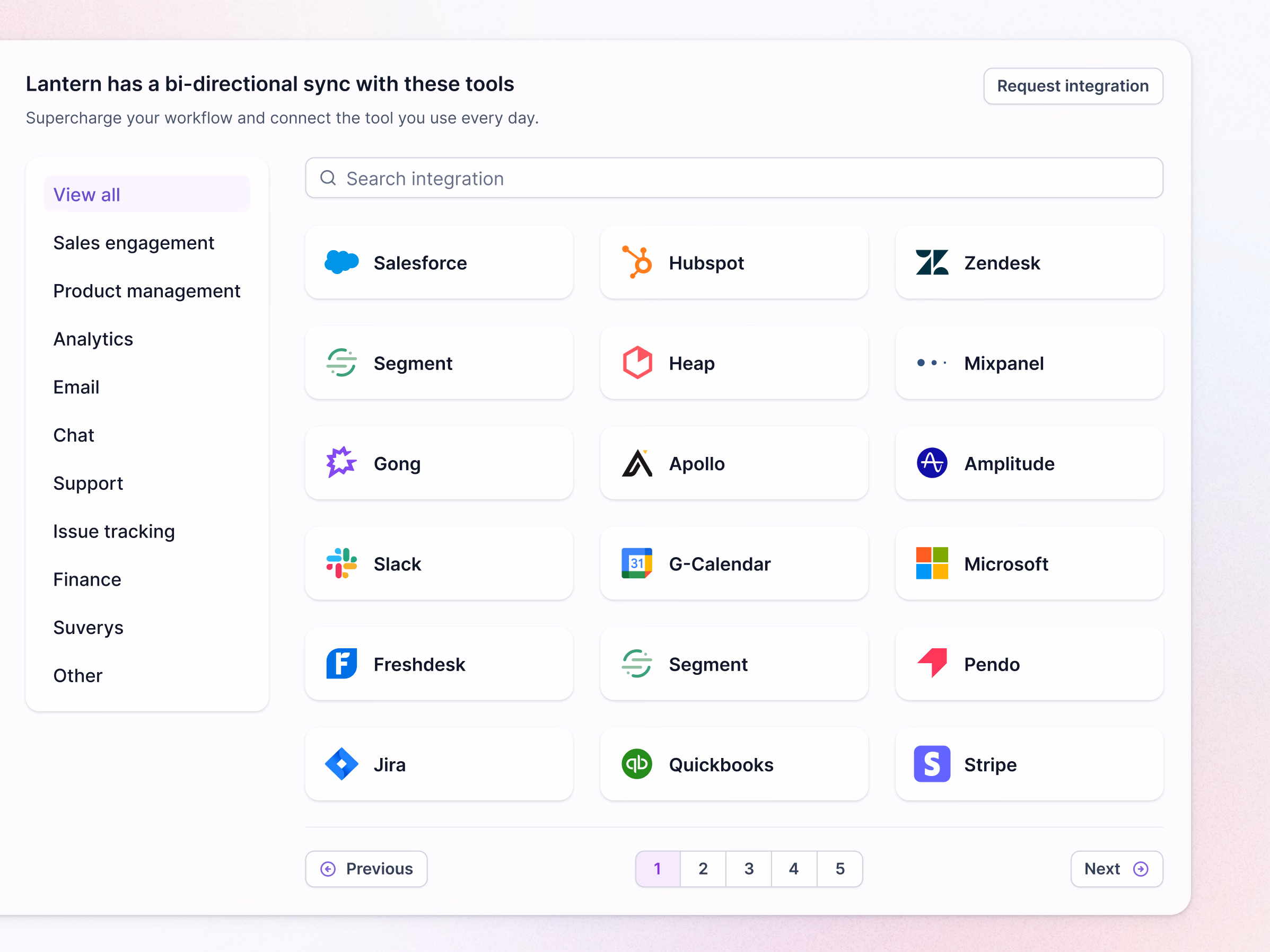 Integrations directory page for Lantern's website