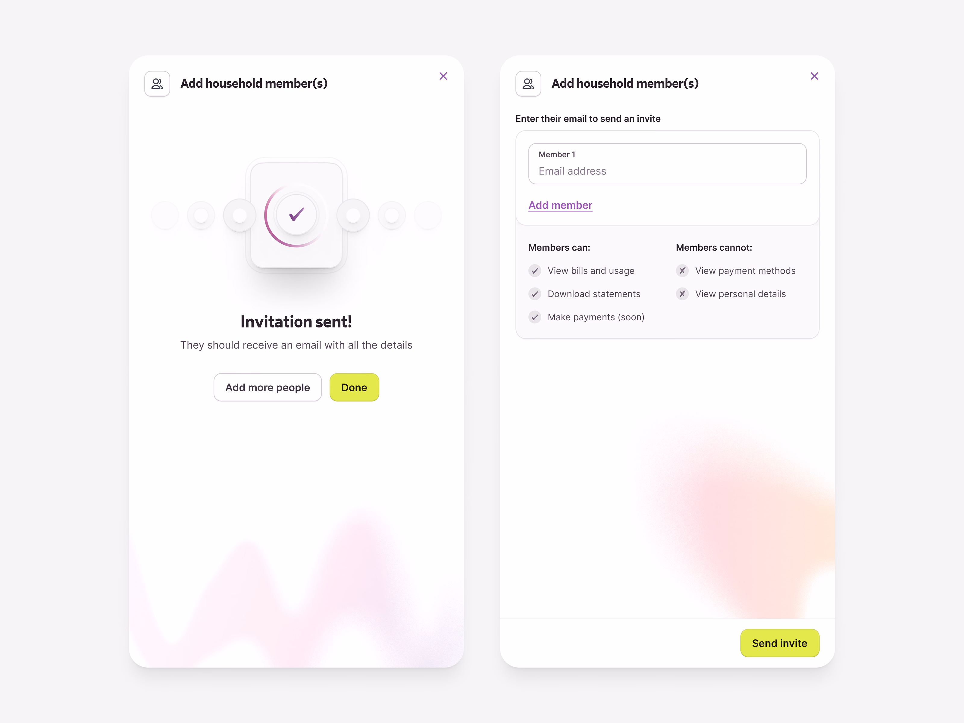 Household member invite flow draft for Public Grid