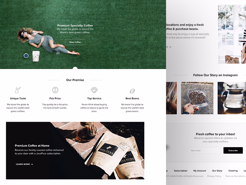 JavaPura specialty coffee roaster homepage