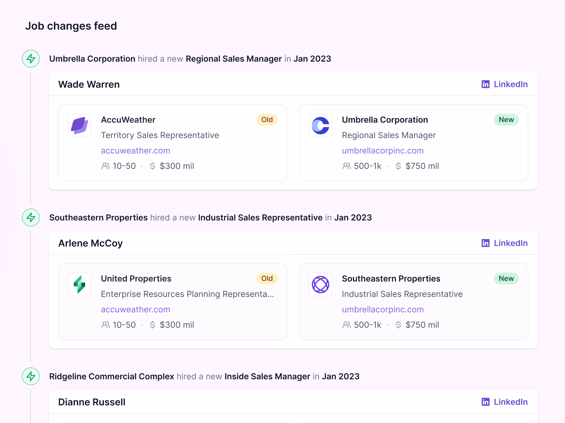 Job changes signal feed for Lantern's AI CRM