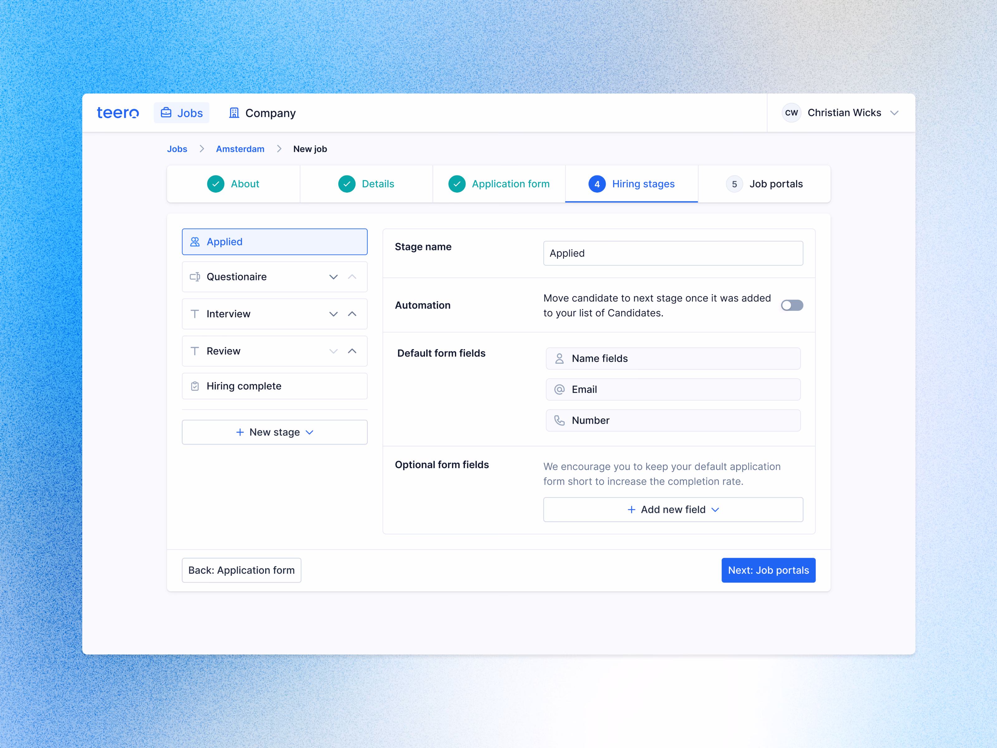 Hiring stage manager for Teero job creation
