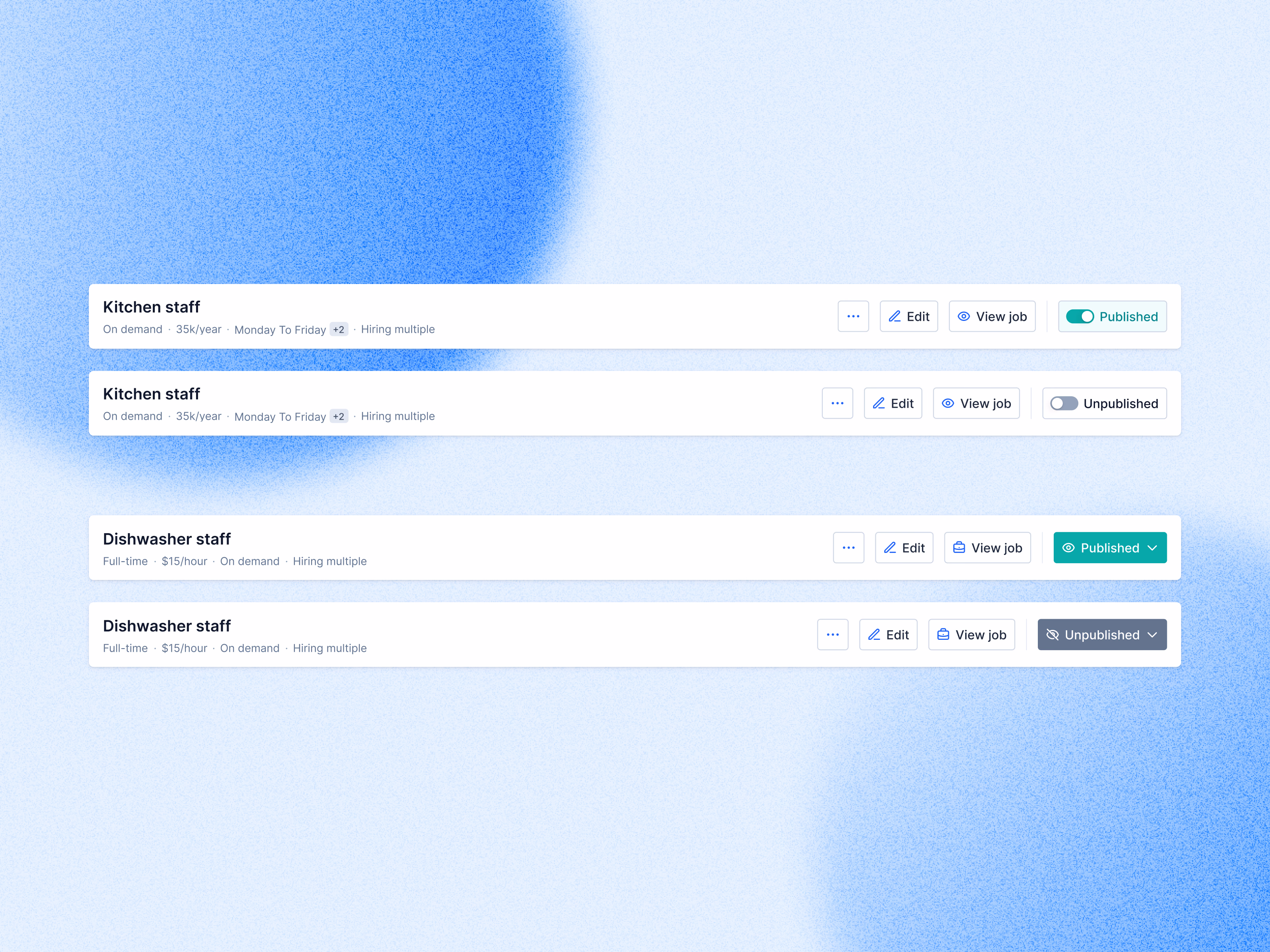 Job post publish toggle draft for Teero