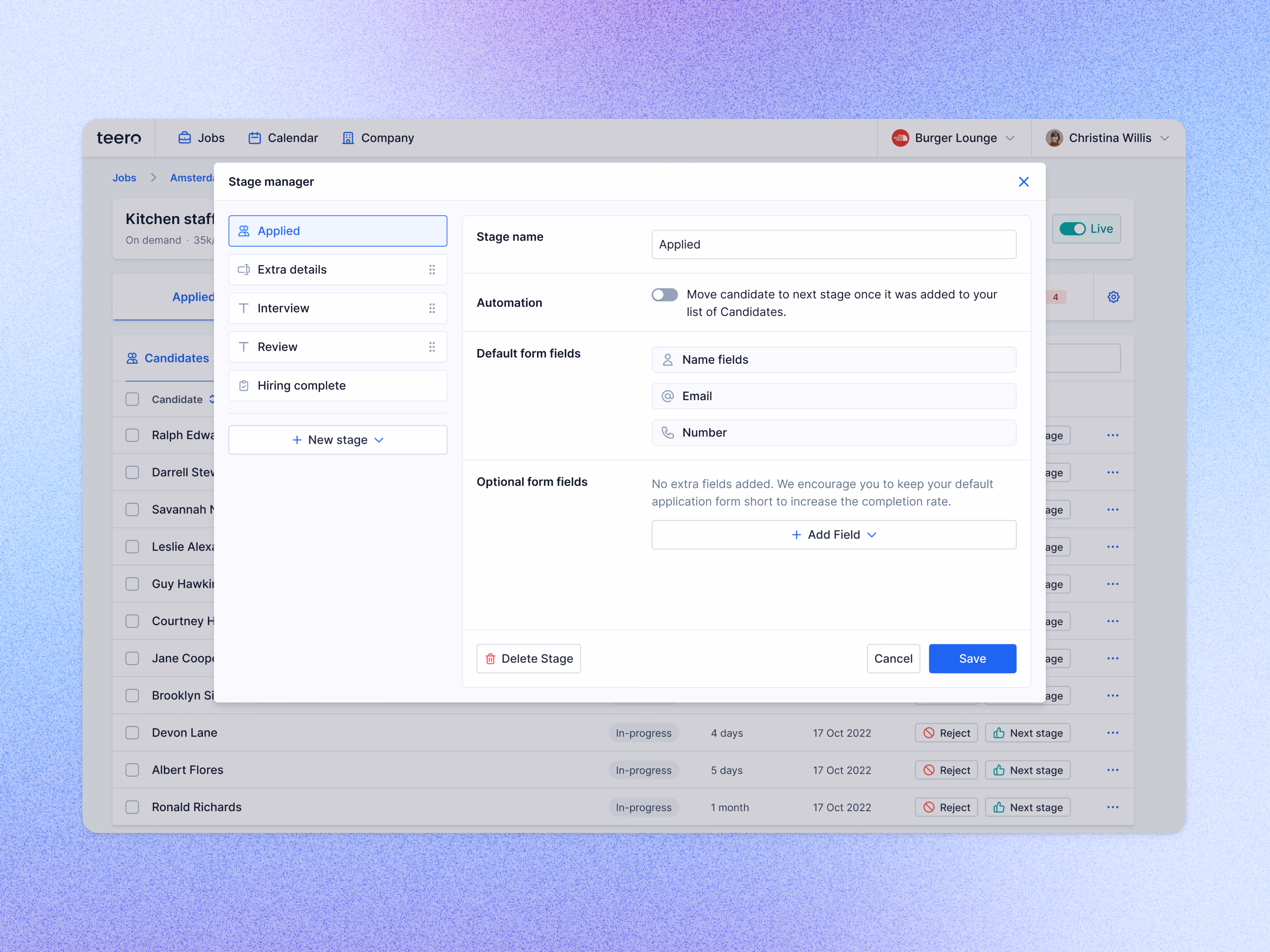 Hiring stage manager for jobs in Teero