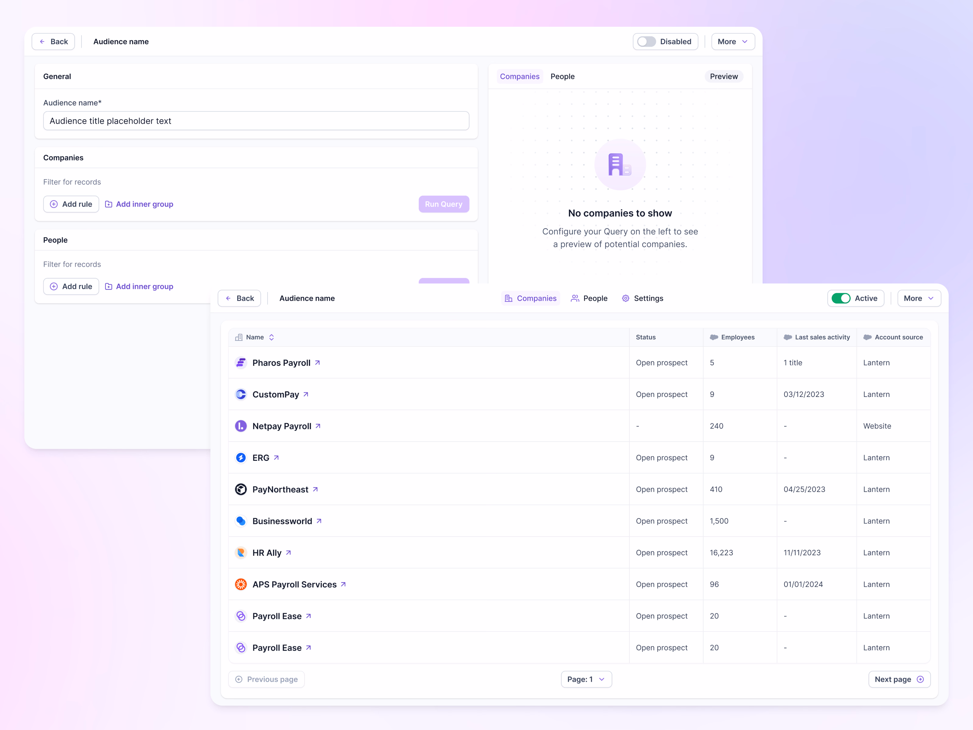 Custom audience builder and preview in Lantern