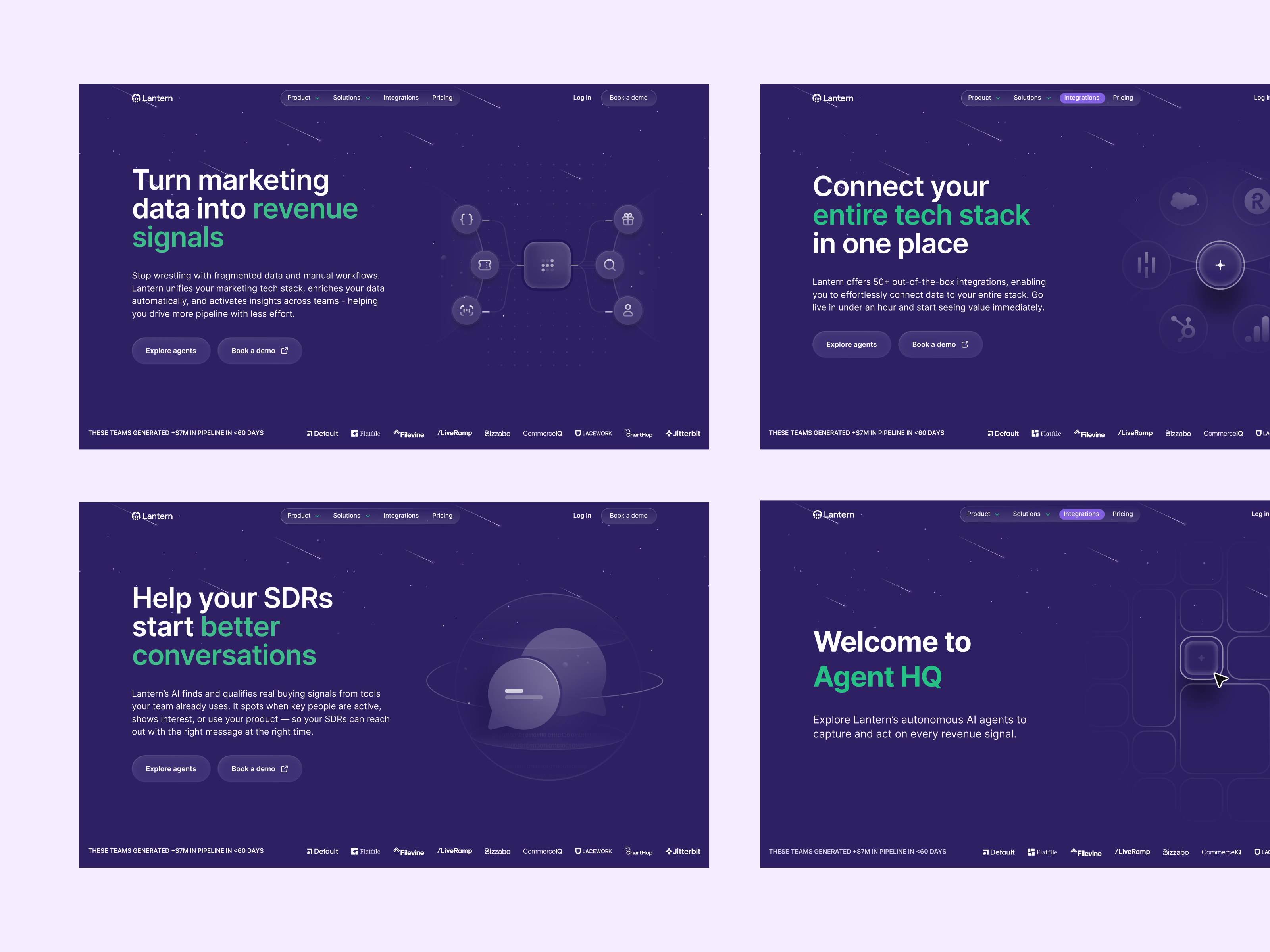 Website hero section variations for Lantern AI CRM