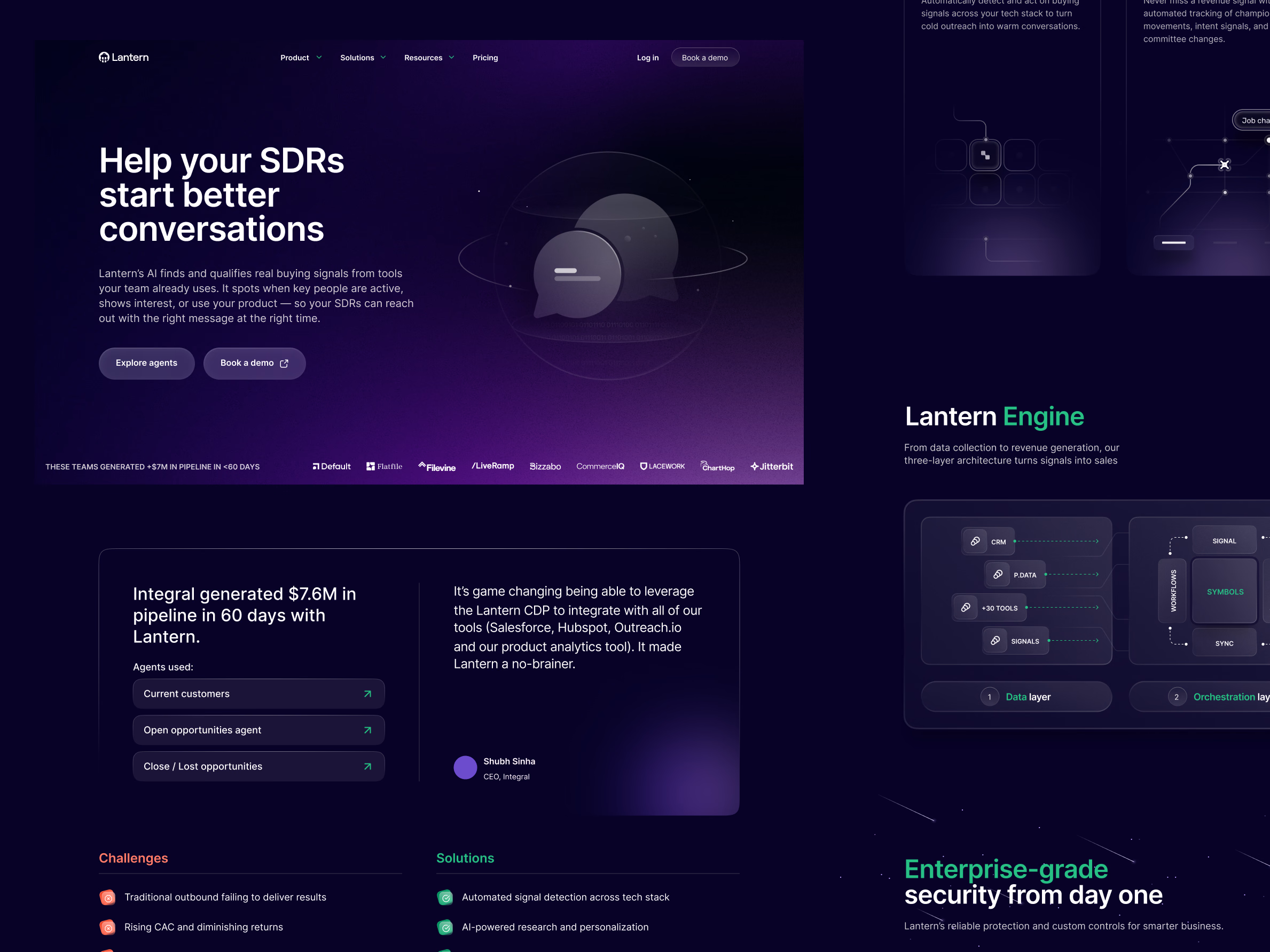 SDR landing page concepts for Lantern signal agent