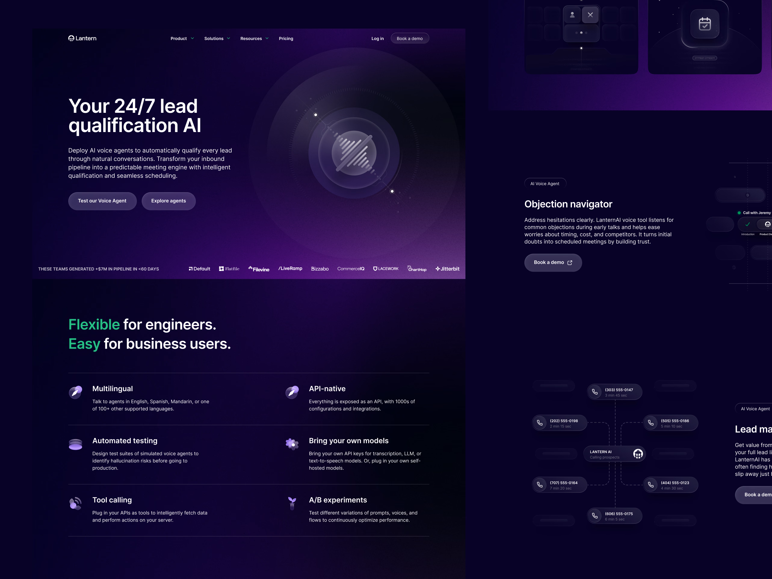AI voice agent landing page for Lantern