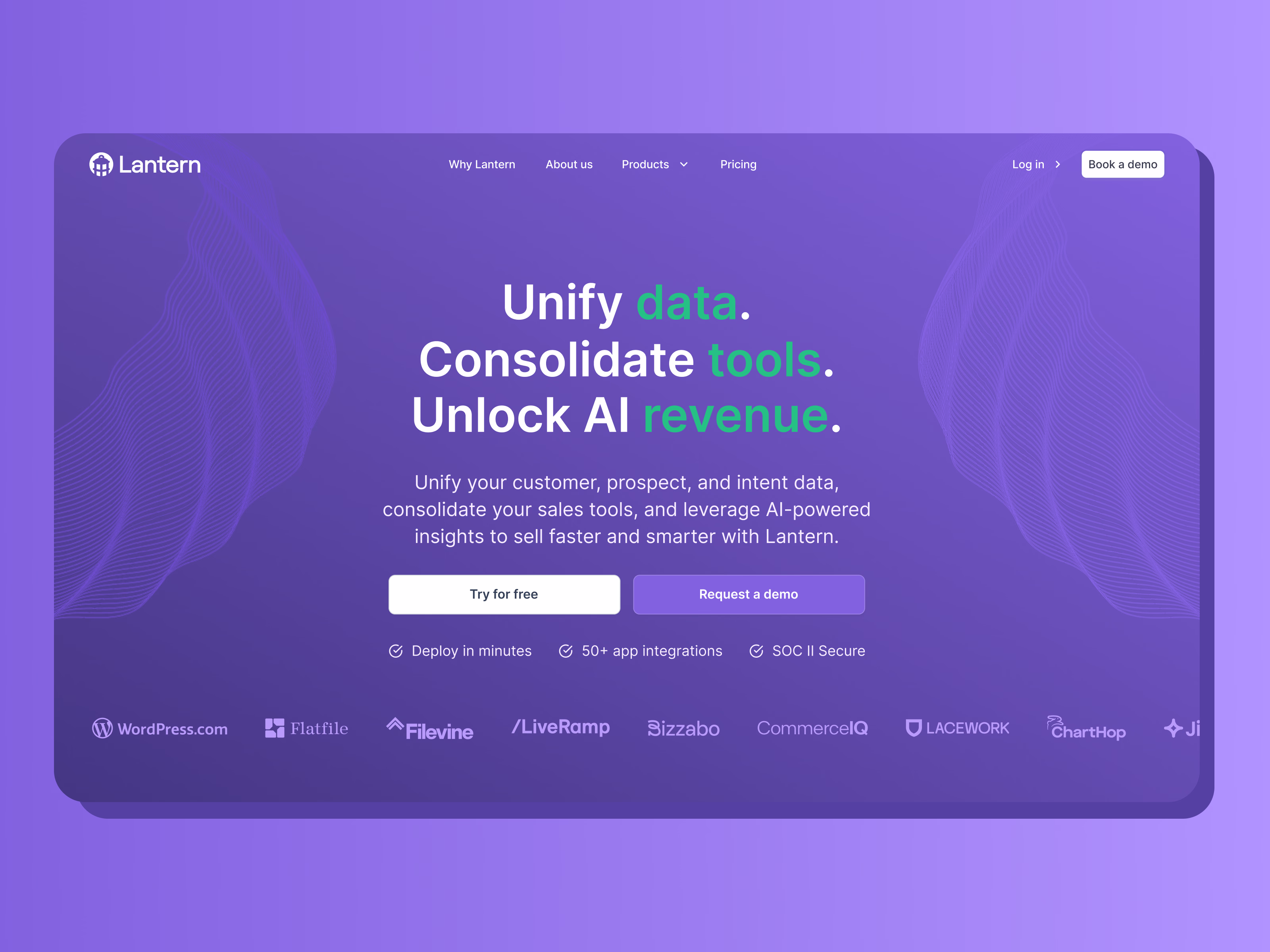 Homepage hero for Lantern AI CRM website