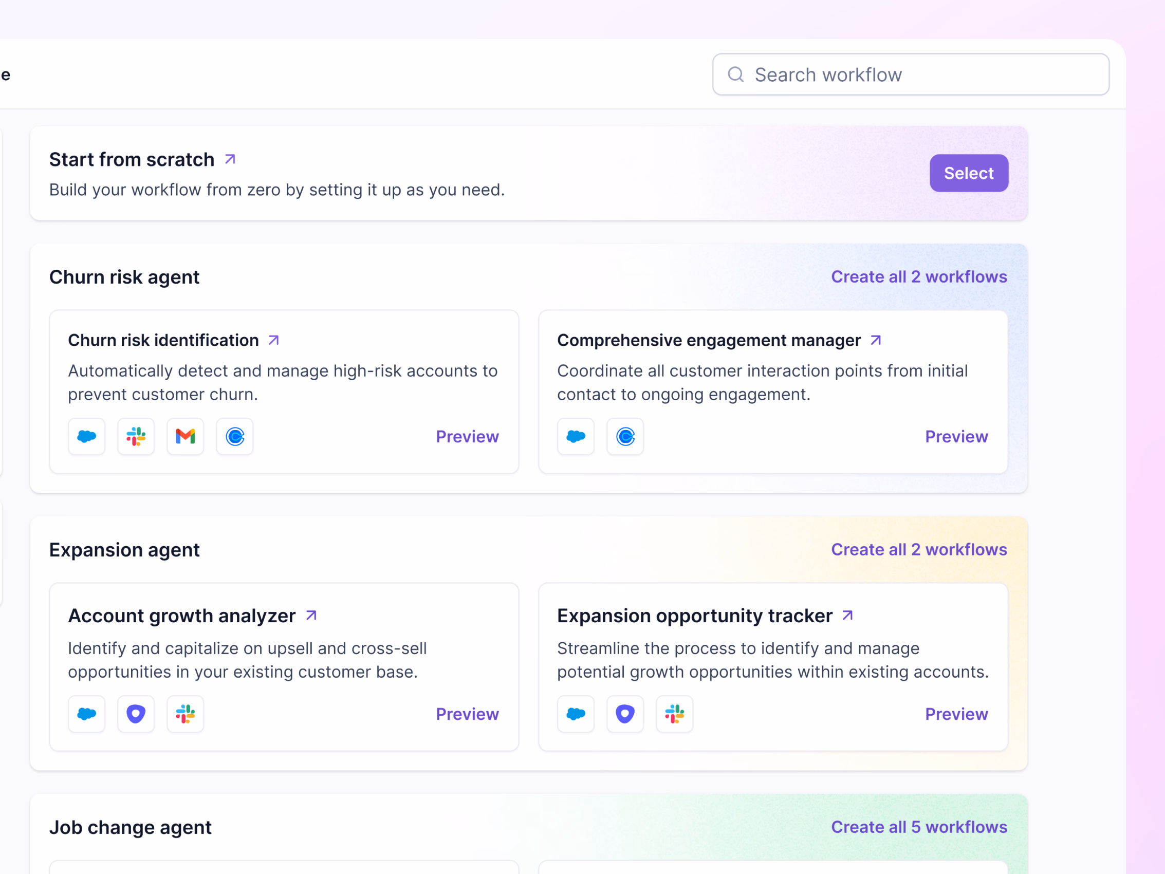 Agent workflow templates gallery in Lantern