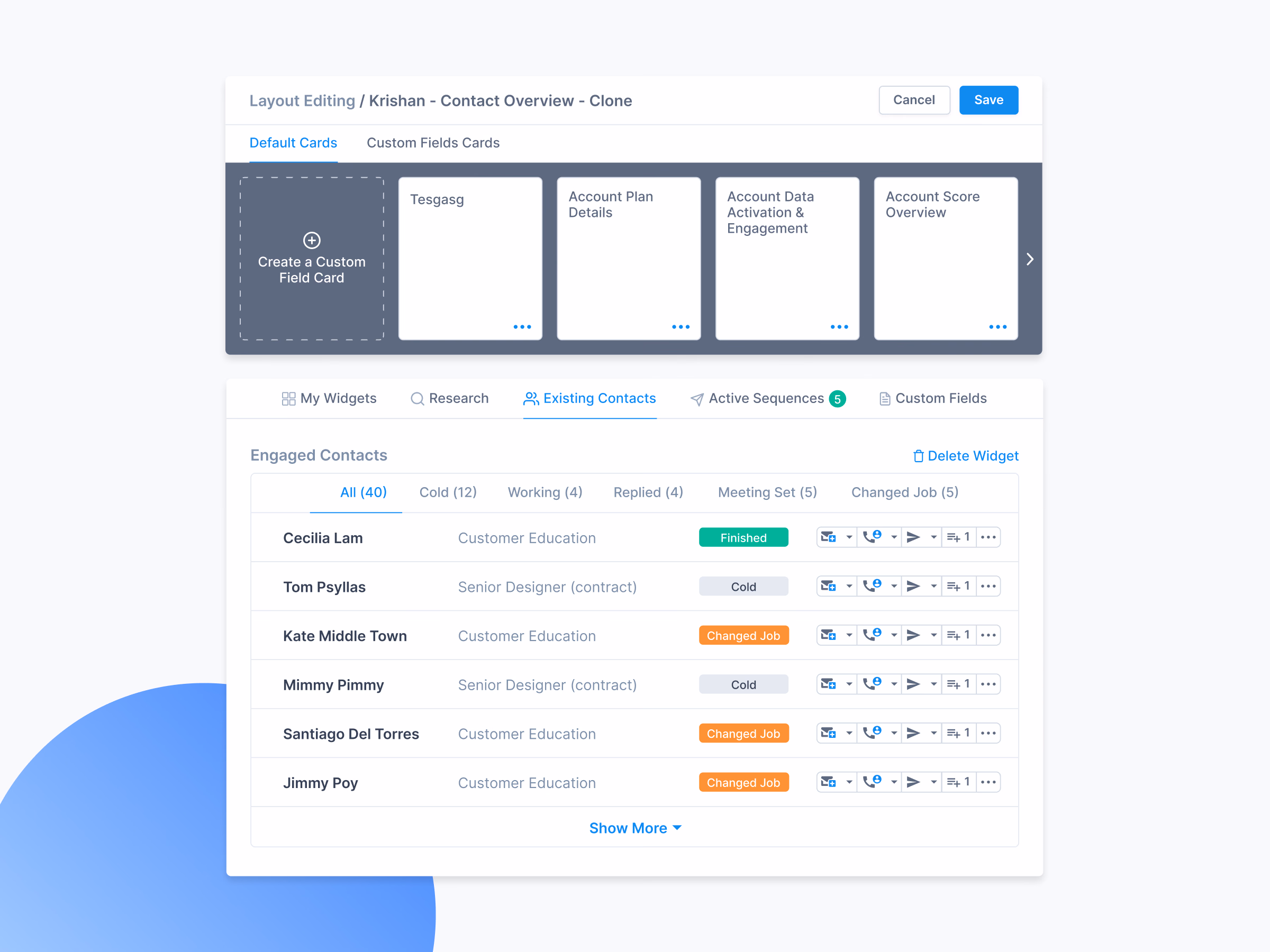 Contact page layout editor for Apollo