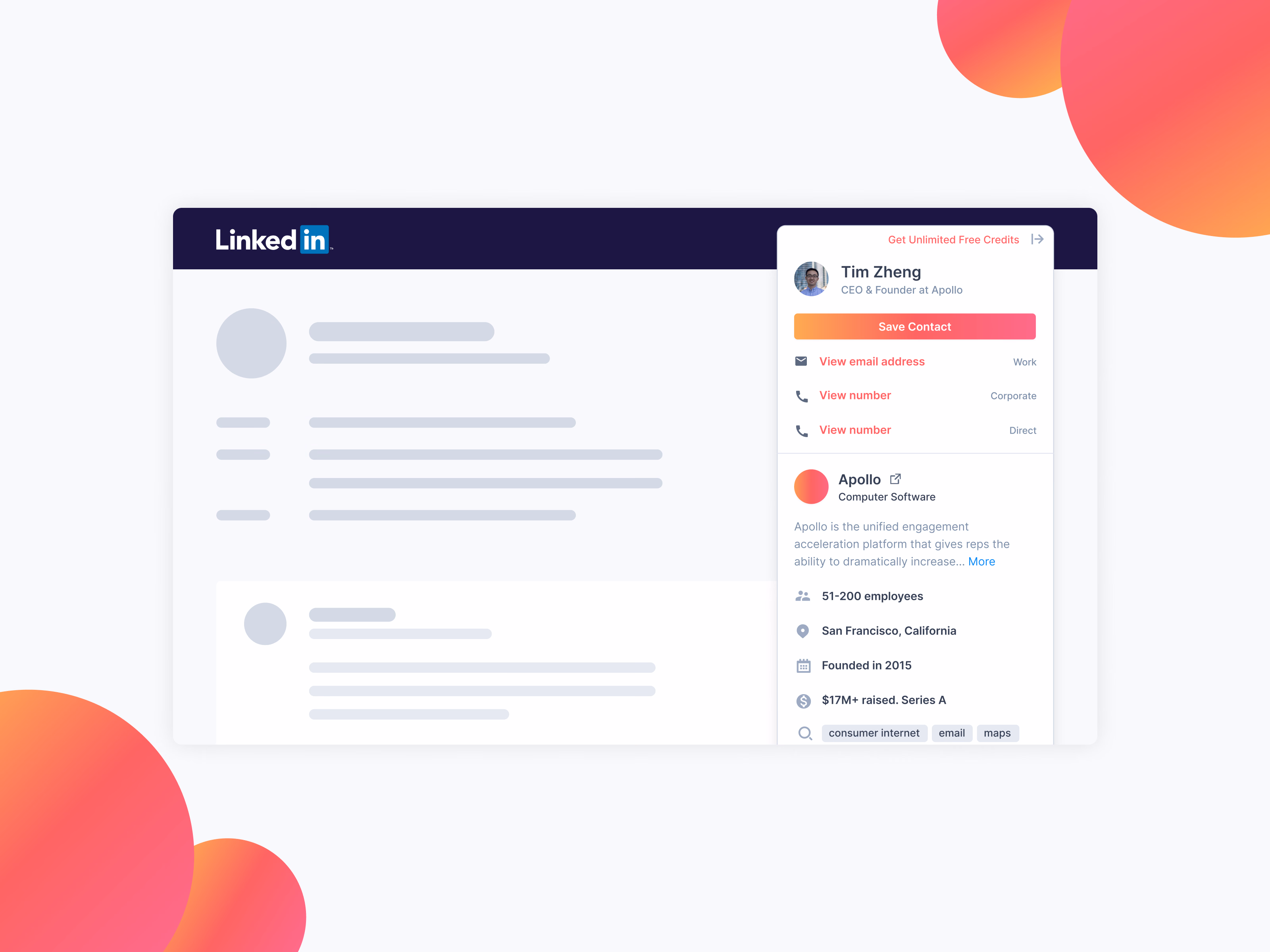Apollo Chrome extension panel on LinkedIn profiles