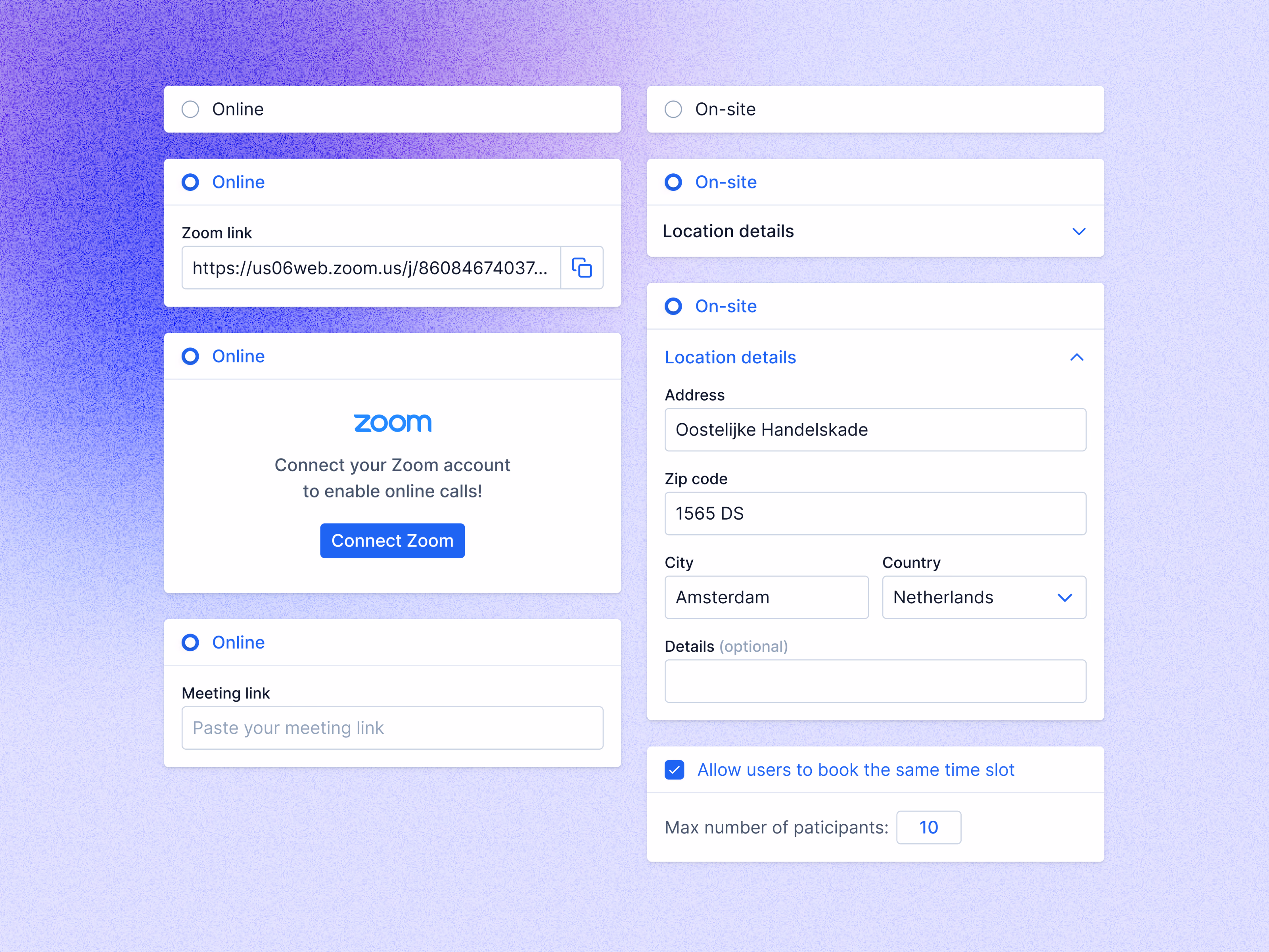 Interview location picker components for Teero