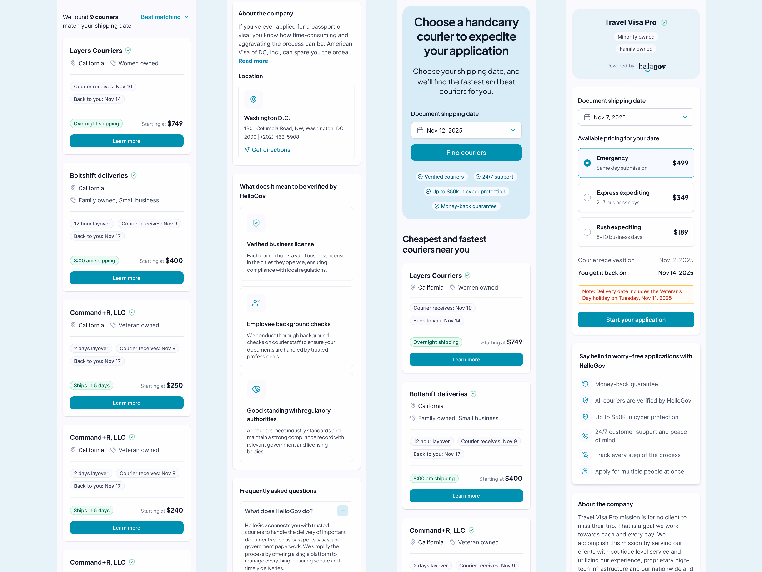 Mobile document courier booking flow for HelloGov
