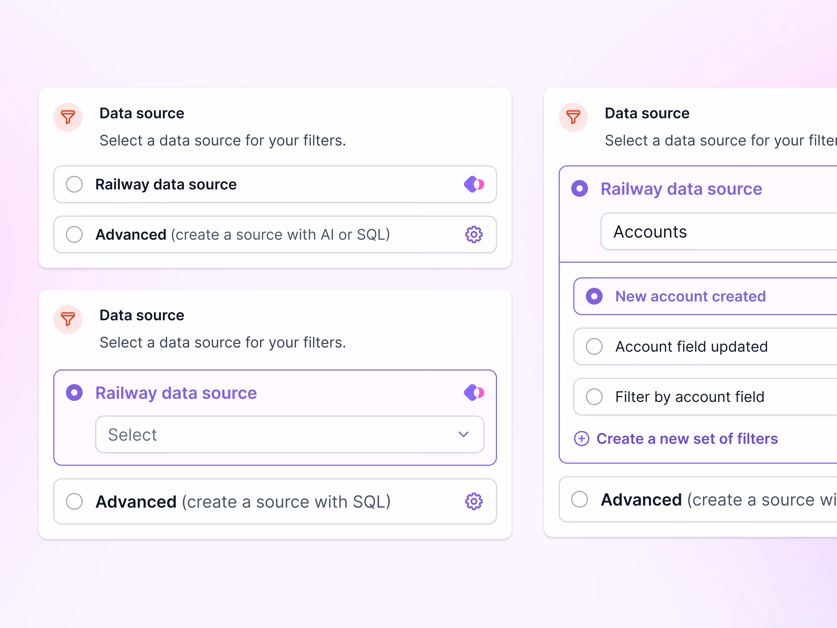 Workflow trigger data source picker in Lantern
