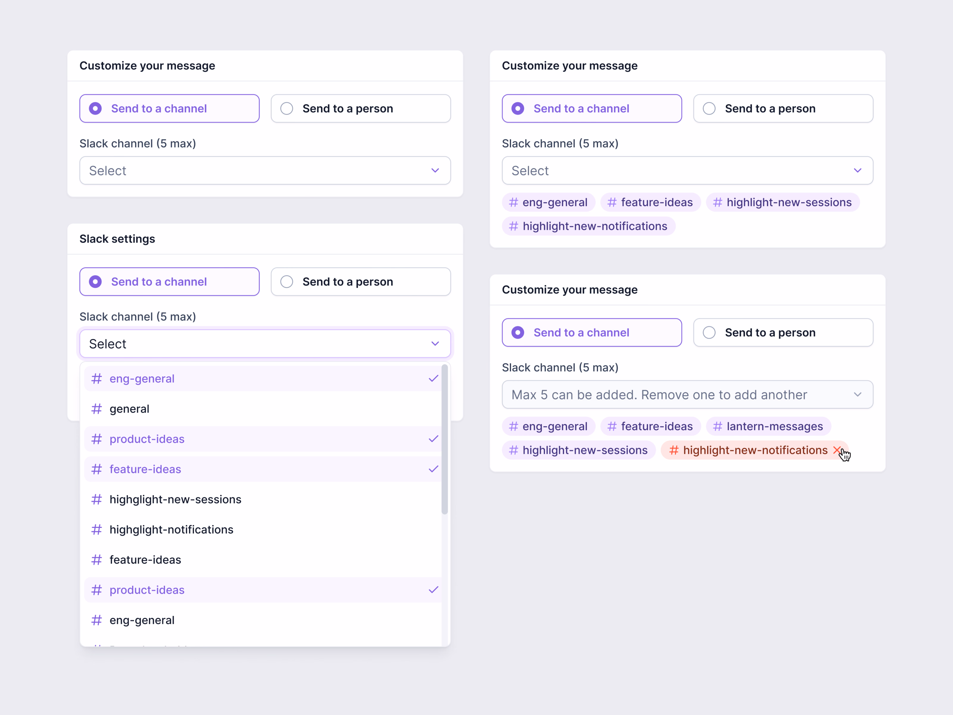 Slack channel multi-select limit in Lantern workflows