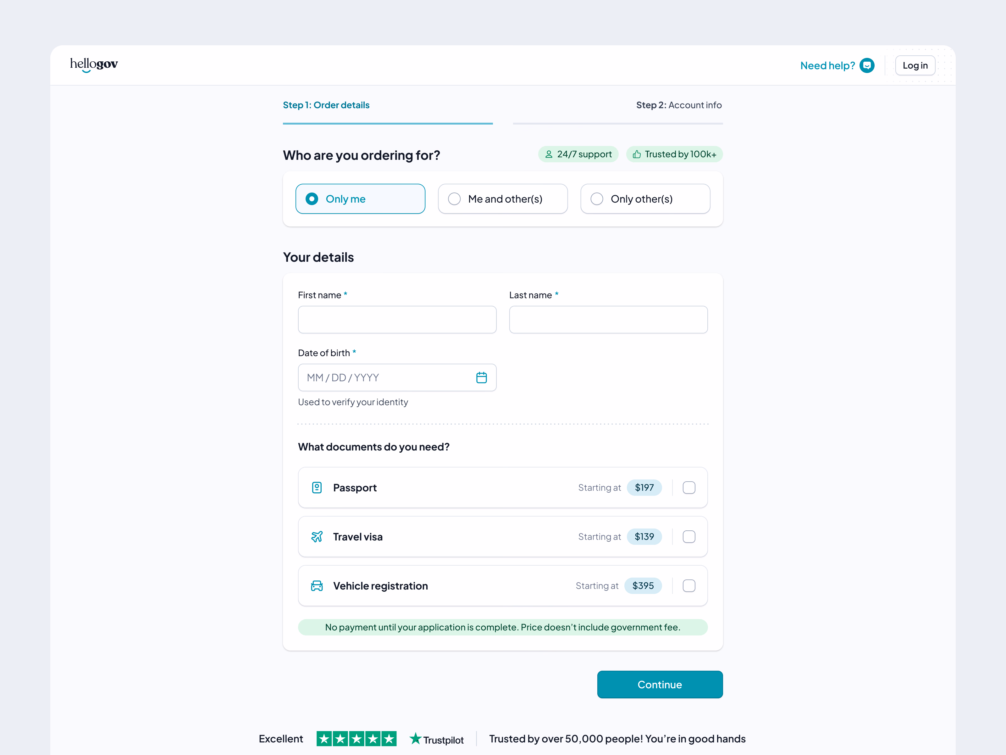 New passport order flow for HelloGov
