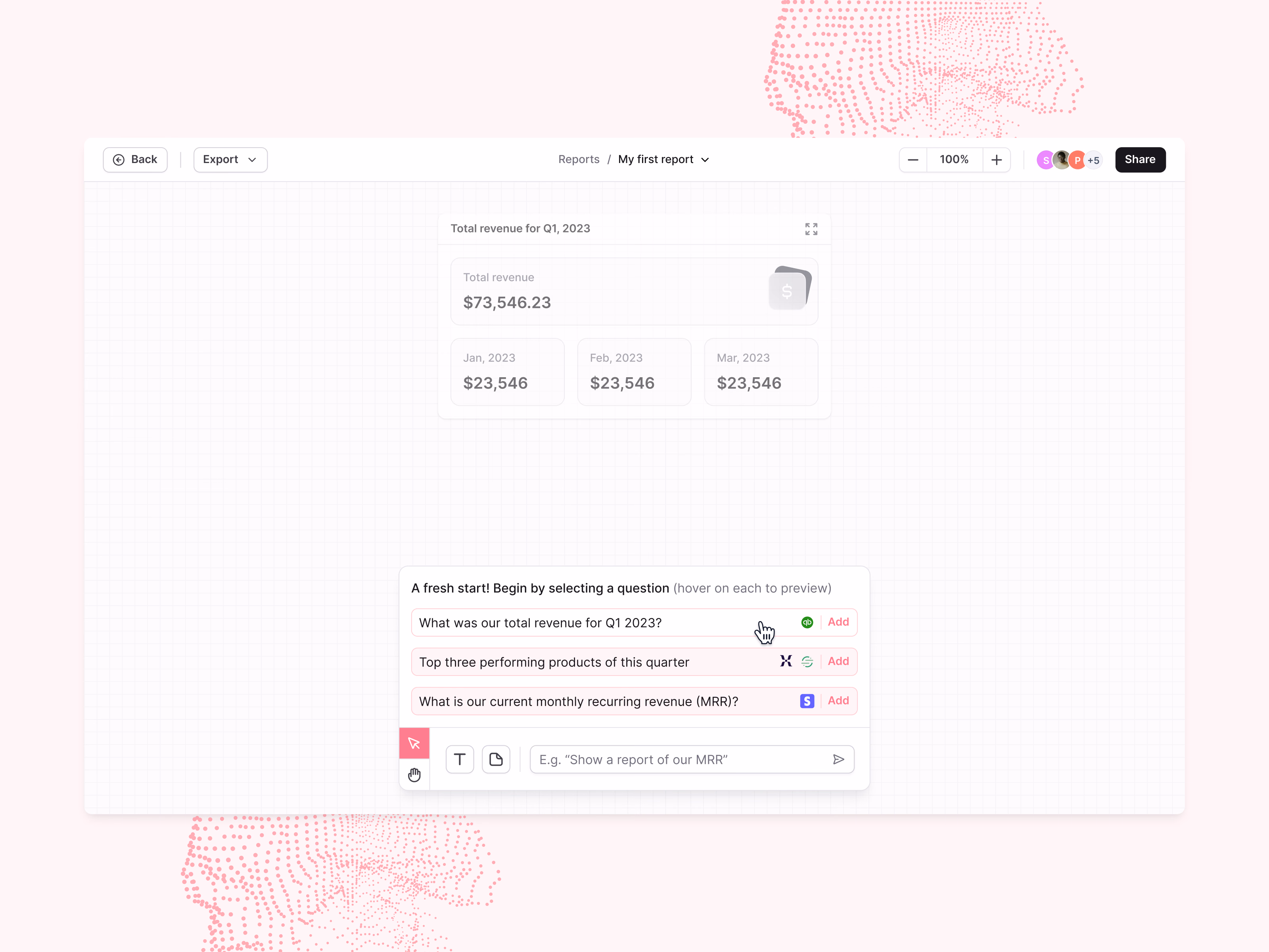 AI report builder starter questions for Stealth AI