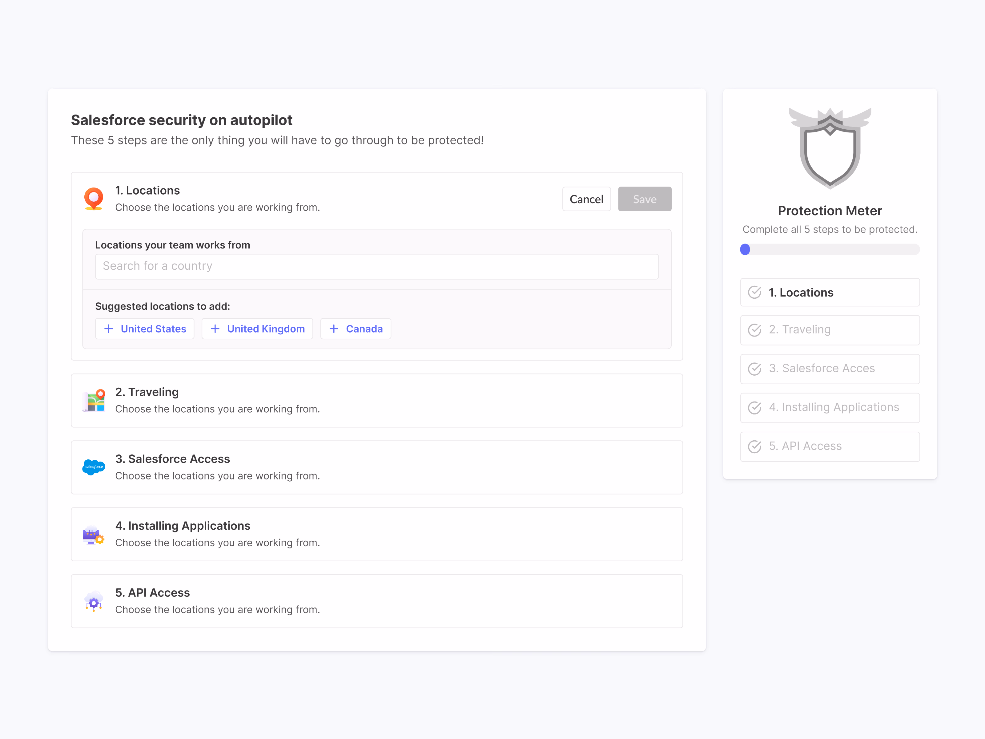 Location step in Salesforce security onboarding