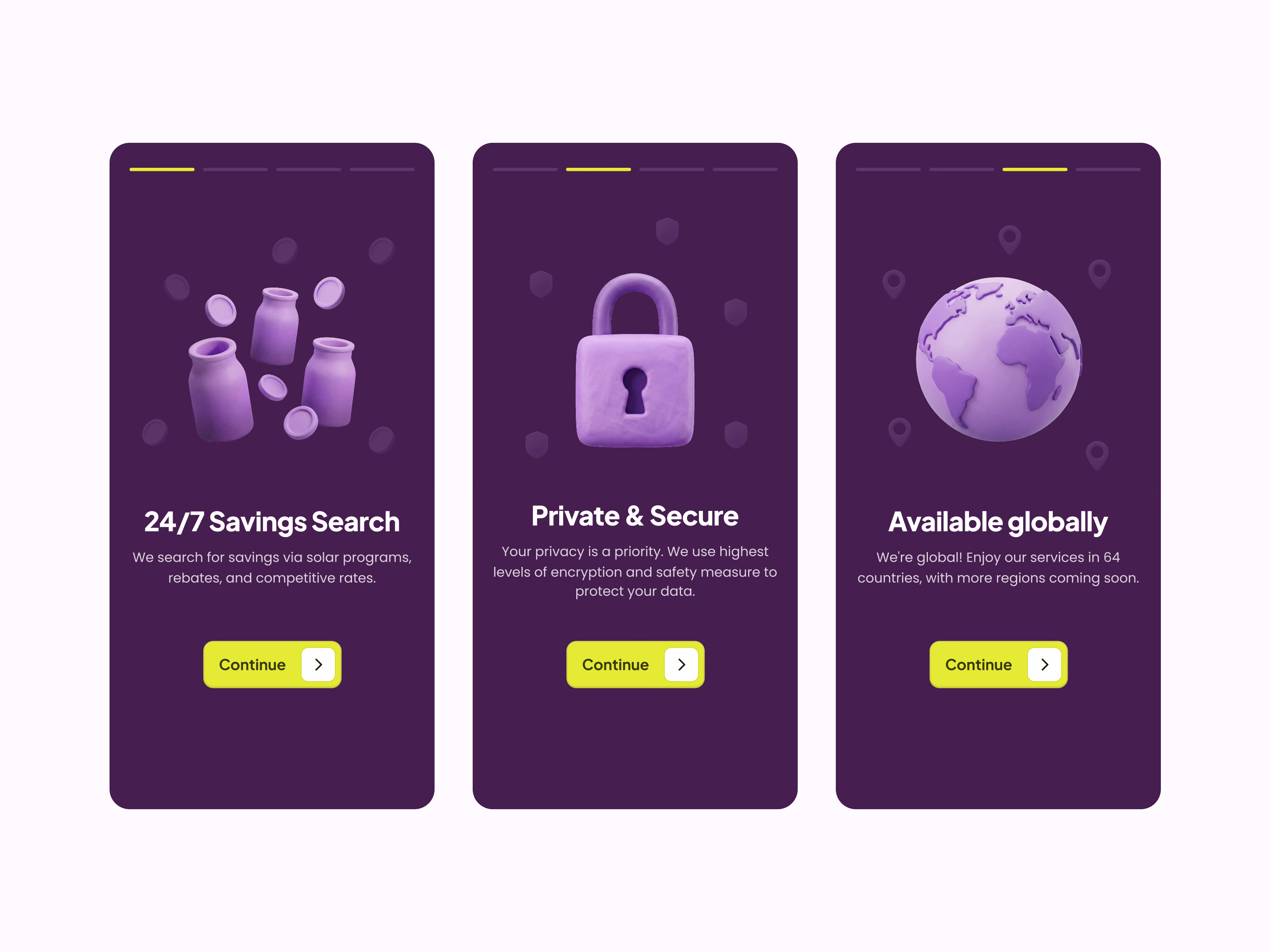 Savings app mobile onboarding with 3D clay icons