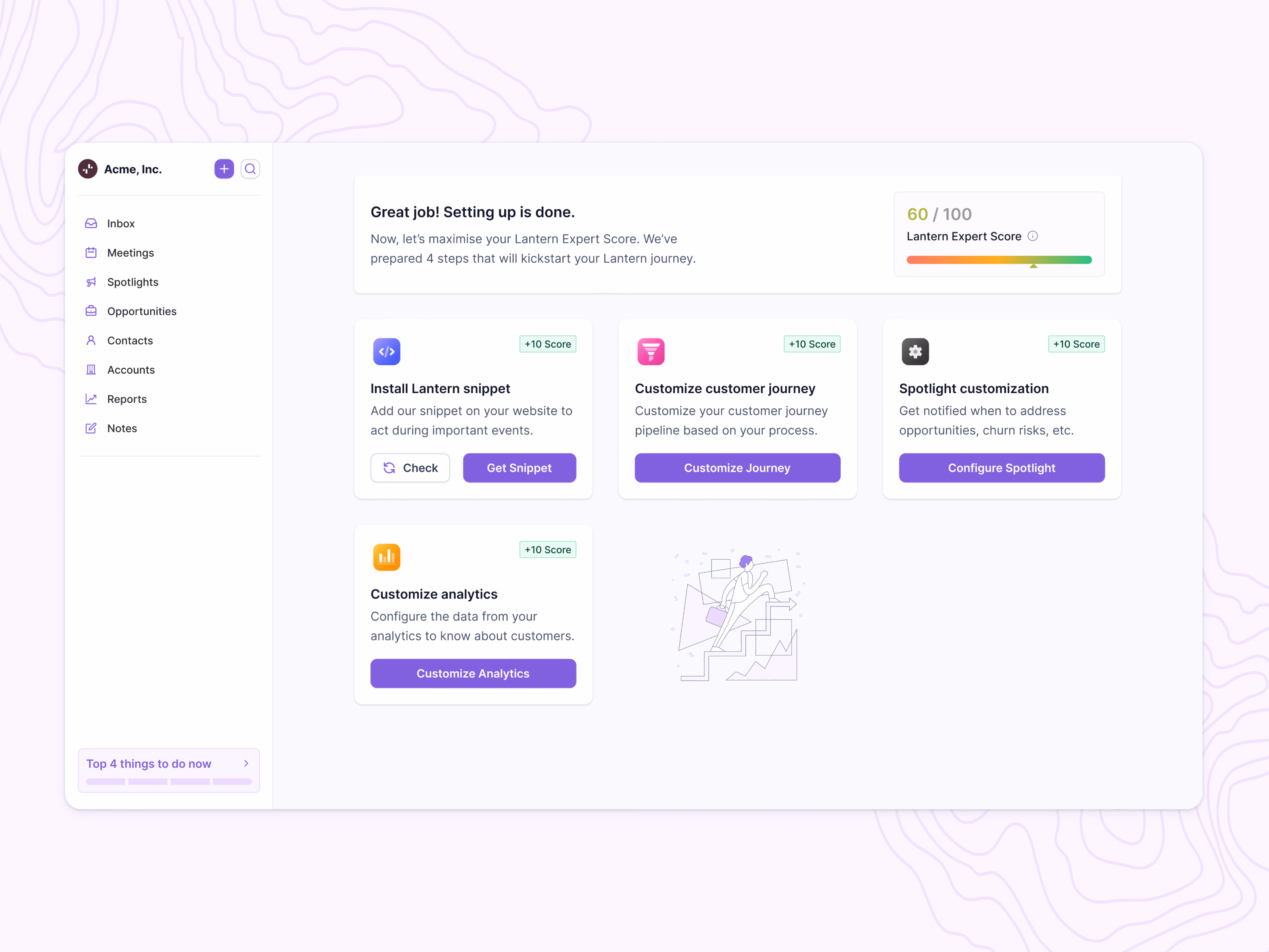 Optional analytics setup and expert score in Lantern