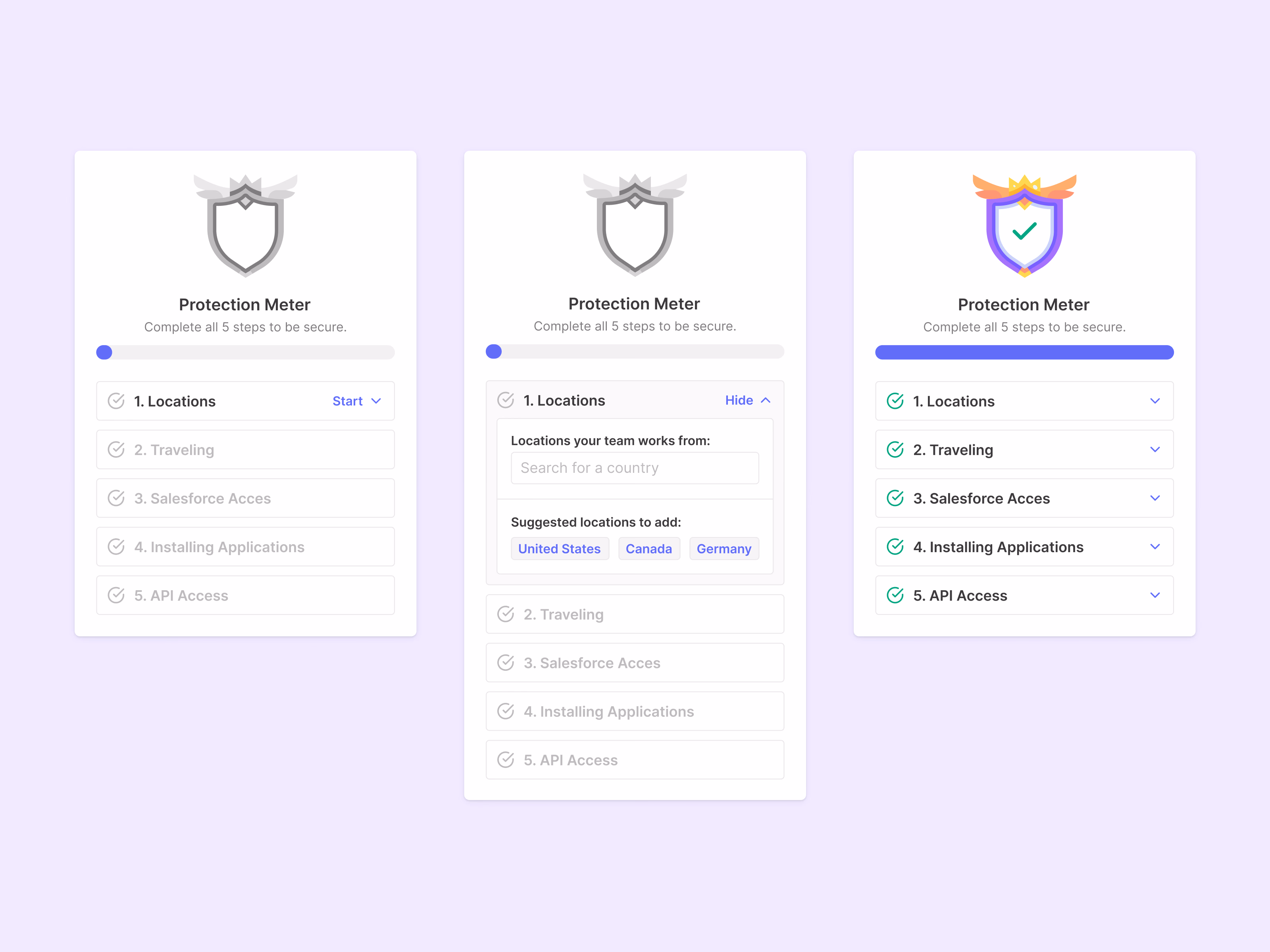 Protection meter onboarding widget for security setup