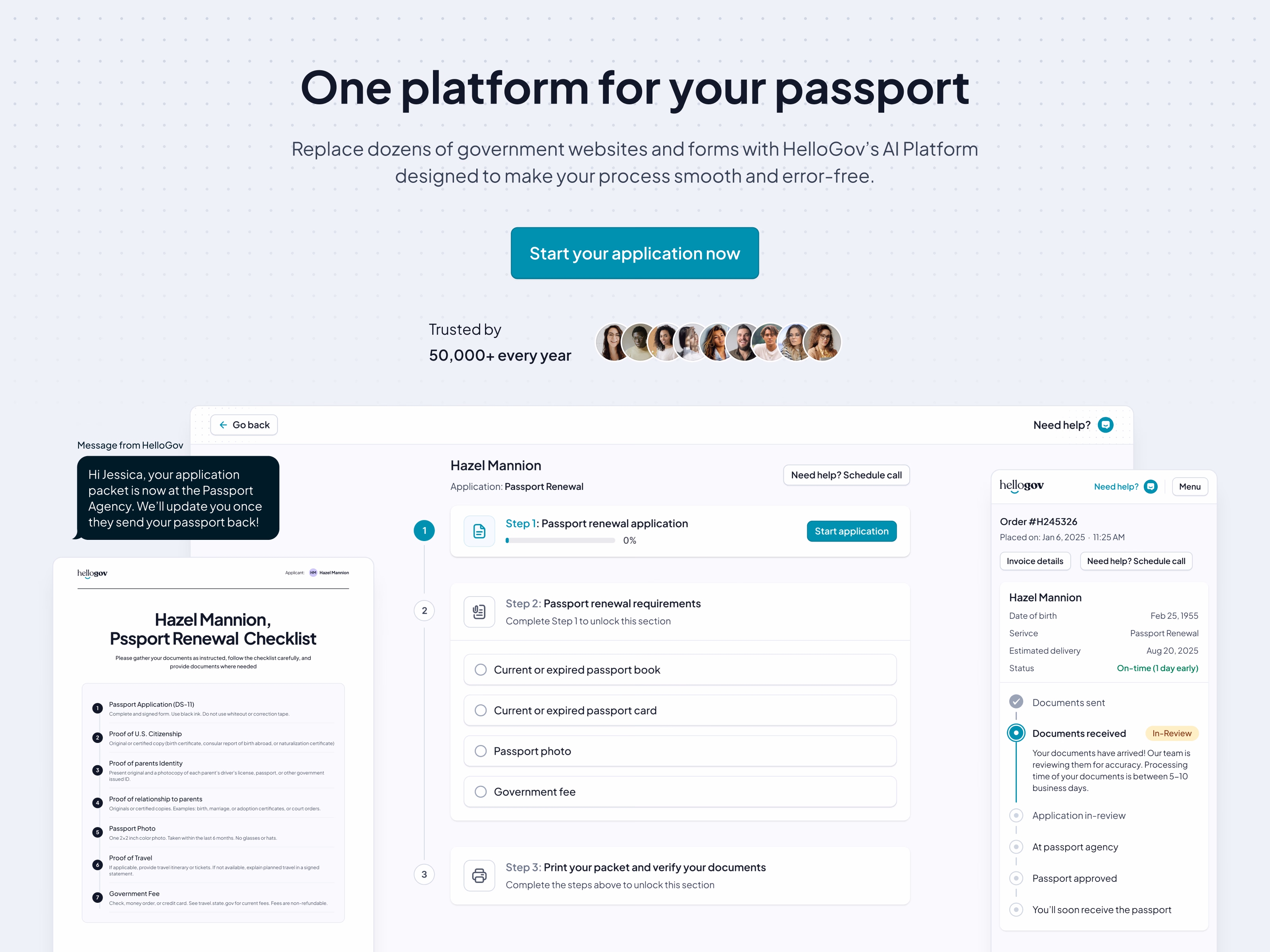 Passport process product section on HelloGov homepage
