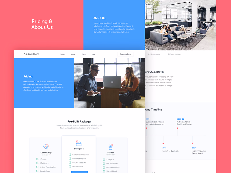 Pricing and About pages for Qualibrate website