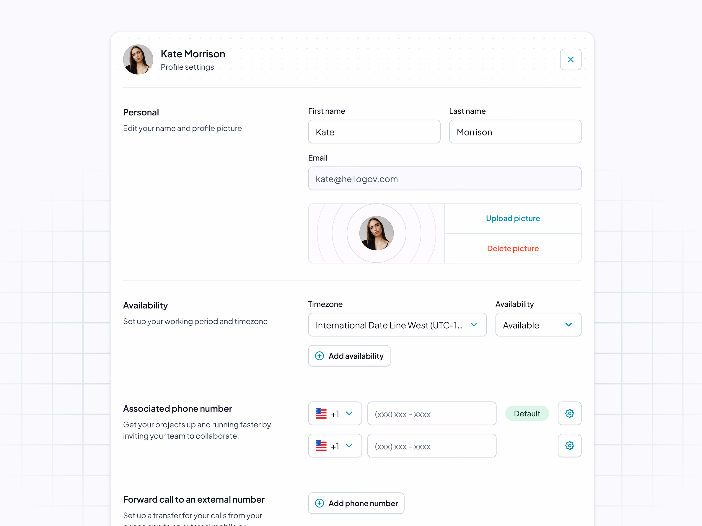Support agent profile settings draft for HelloGov