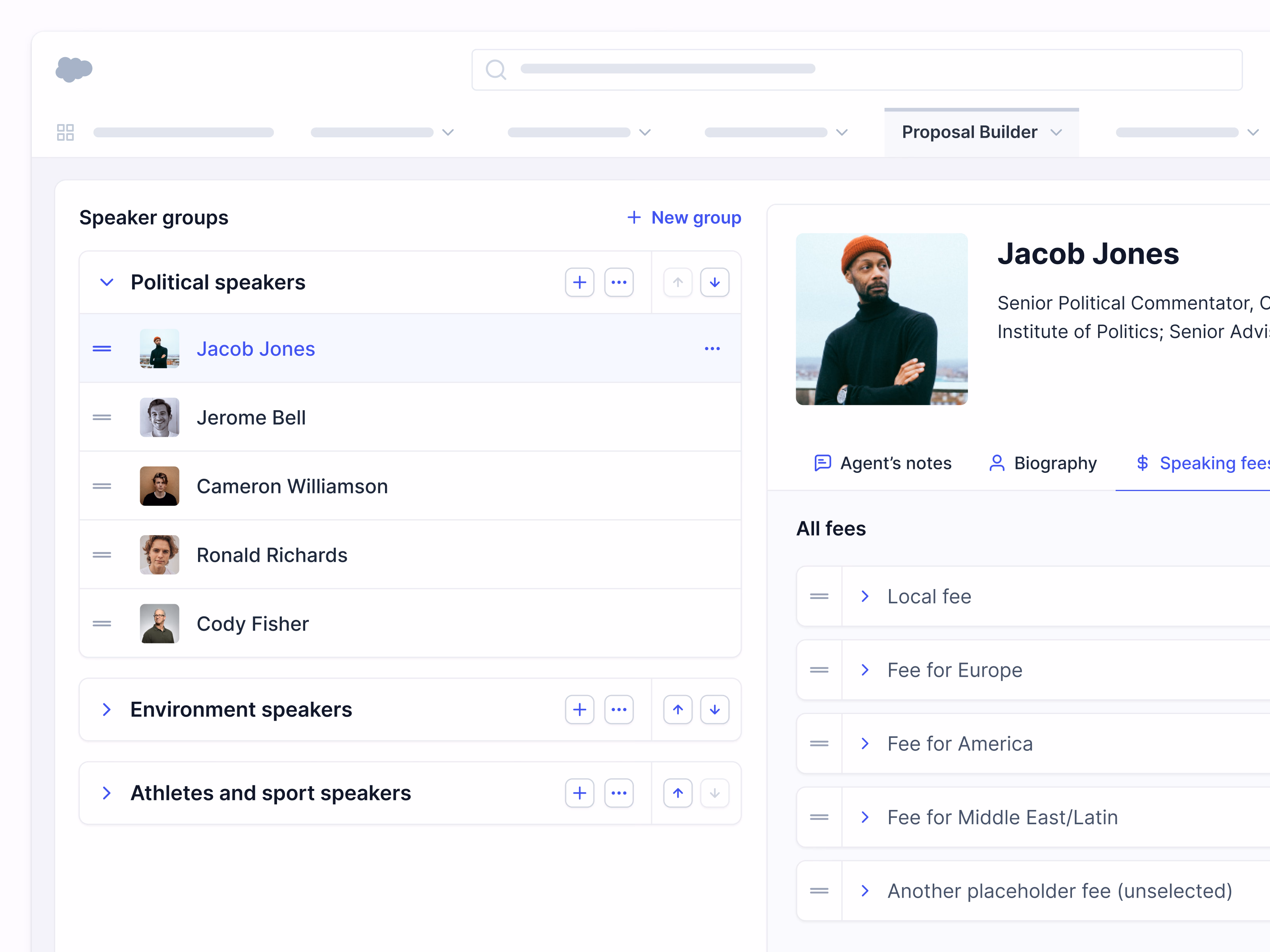 Speakers bureau proposal builder in Salesforce