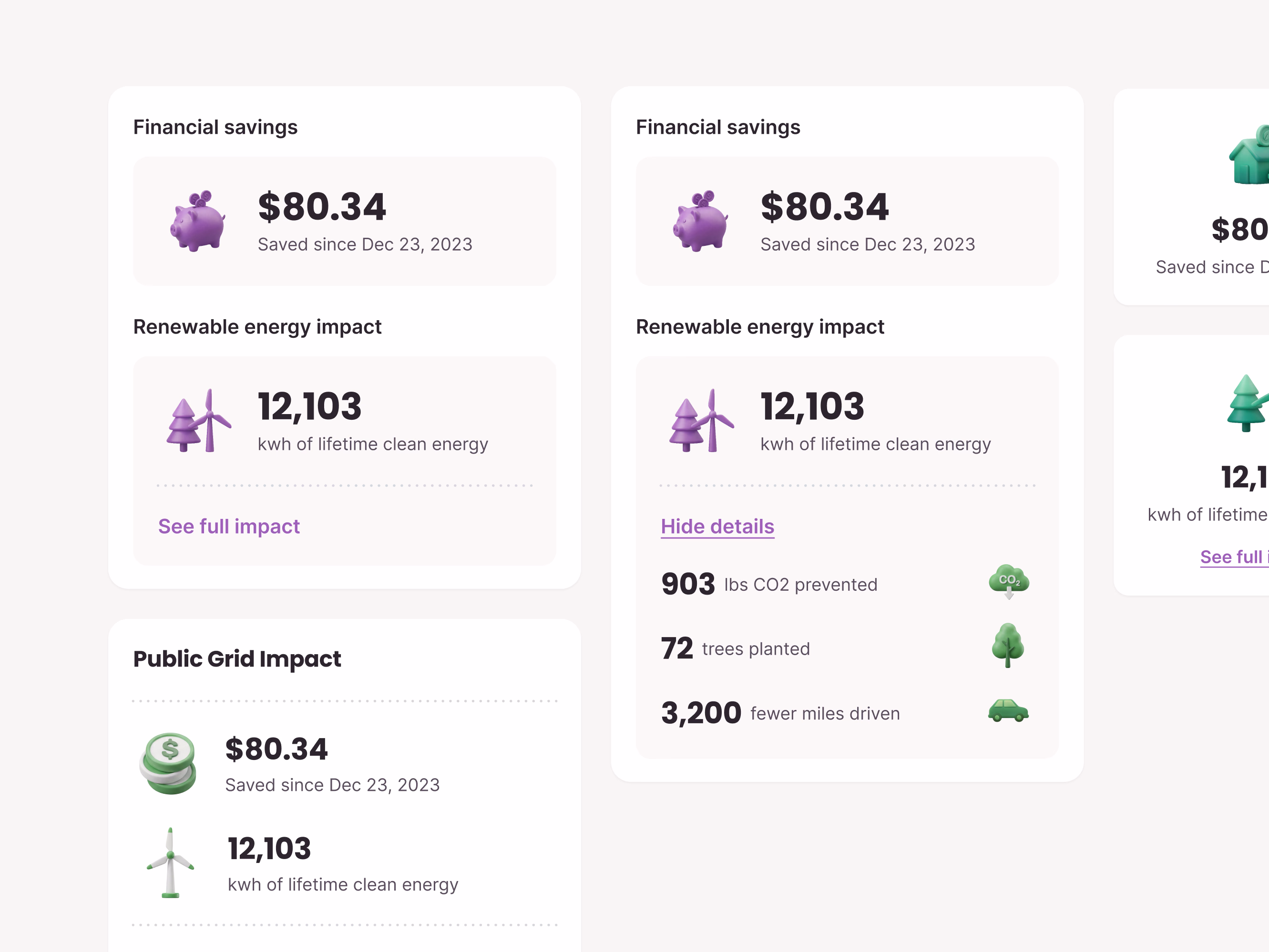 Energy savings impact card explorations for Public Grid