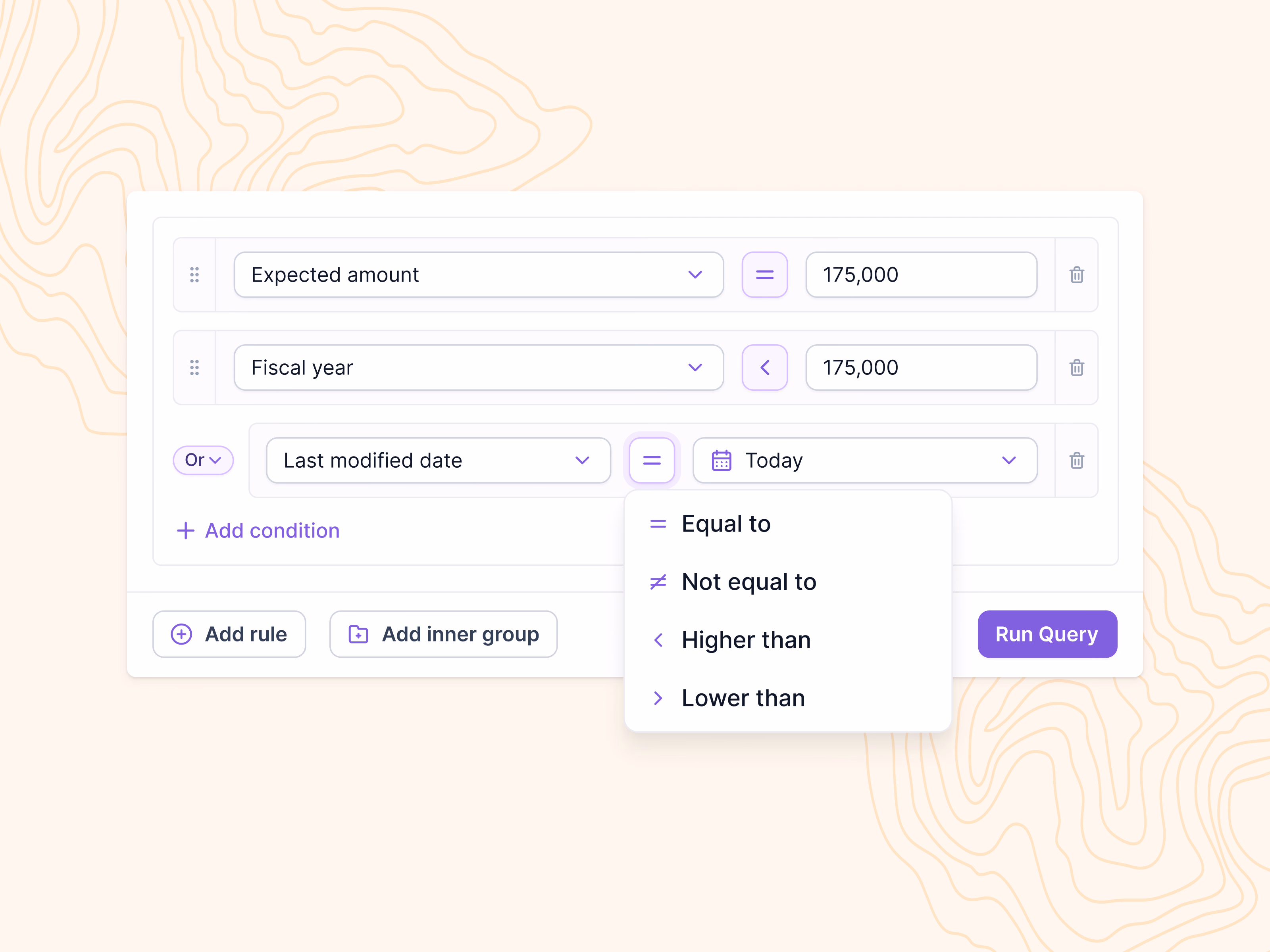 Query builder operator buttons exploration for Lantern