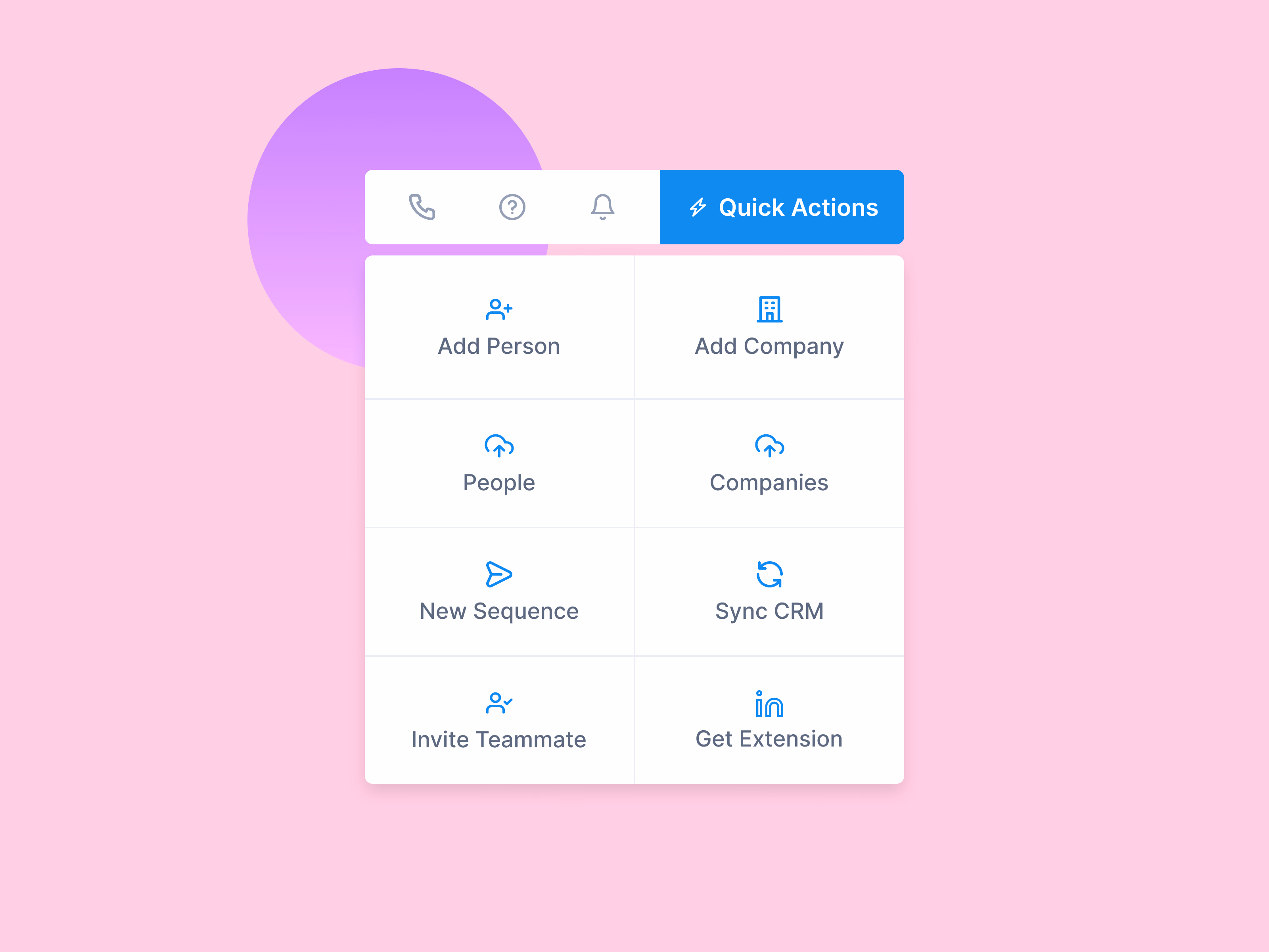 Quick actions menu in Apollo's top bar