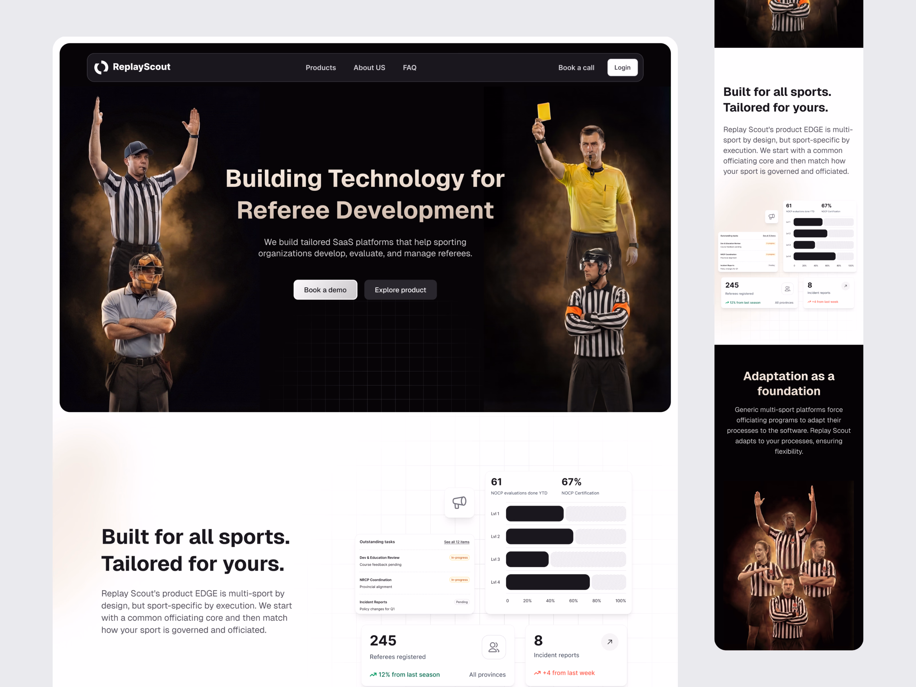 Referee development landing page for ReplayScout EDGE