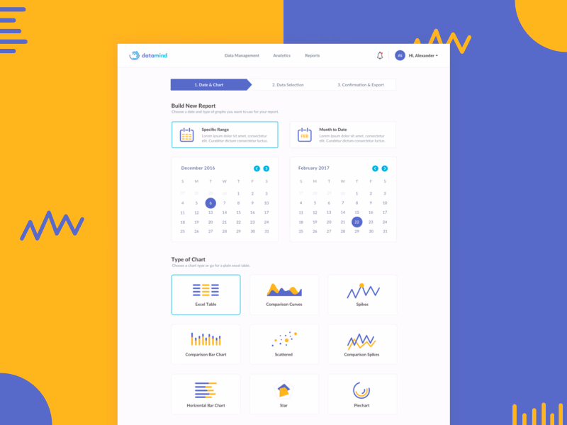 Report builder chart type step for Datamind