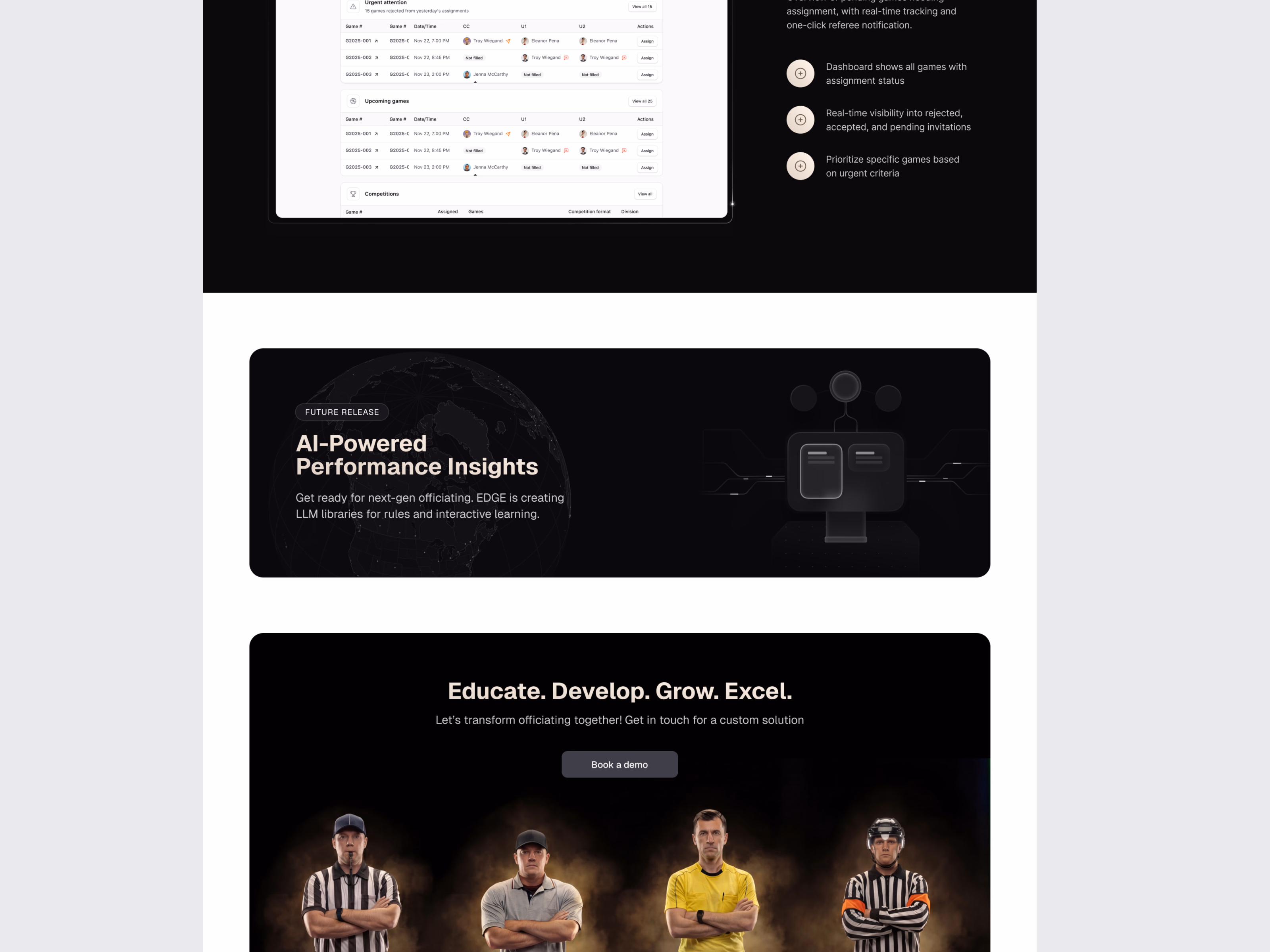 Game assignment and AI insights sections for EDGE