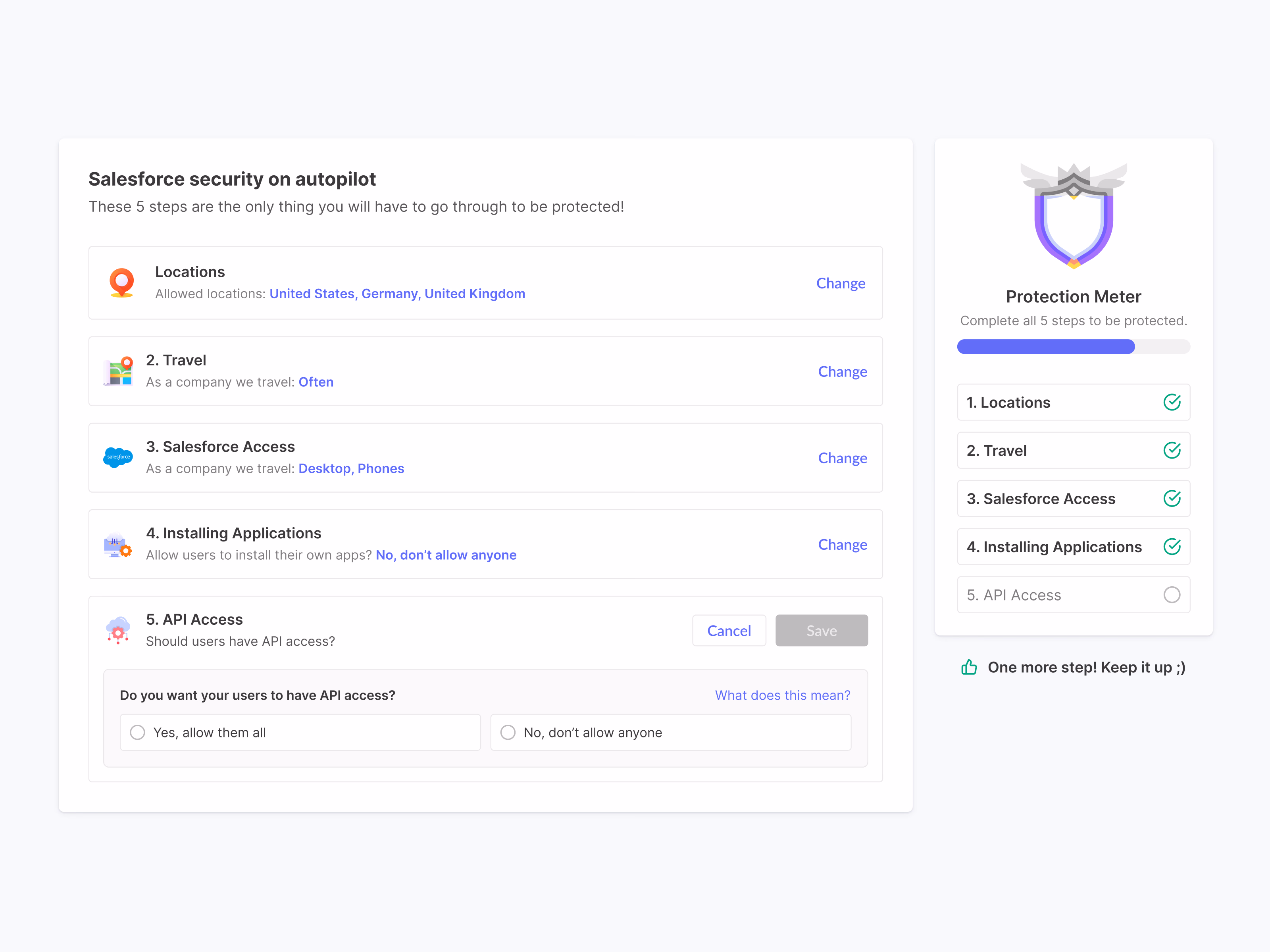Five-step onboarding for a Salesforce security product
