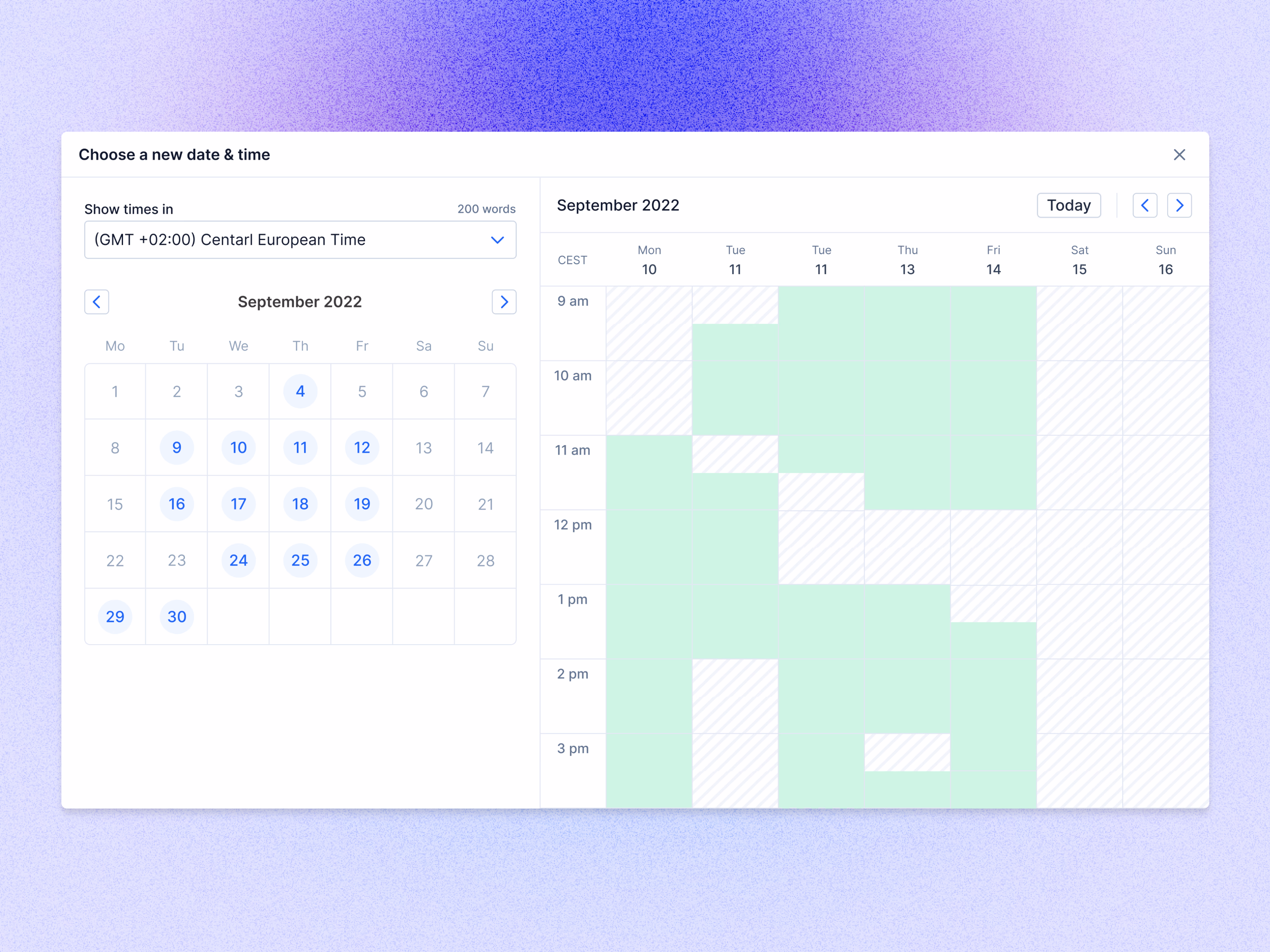 Interview rescheduling week view on desktop for Teero