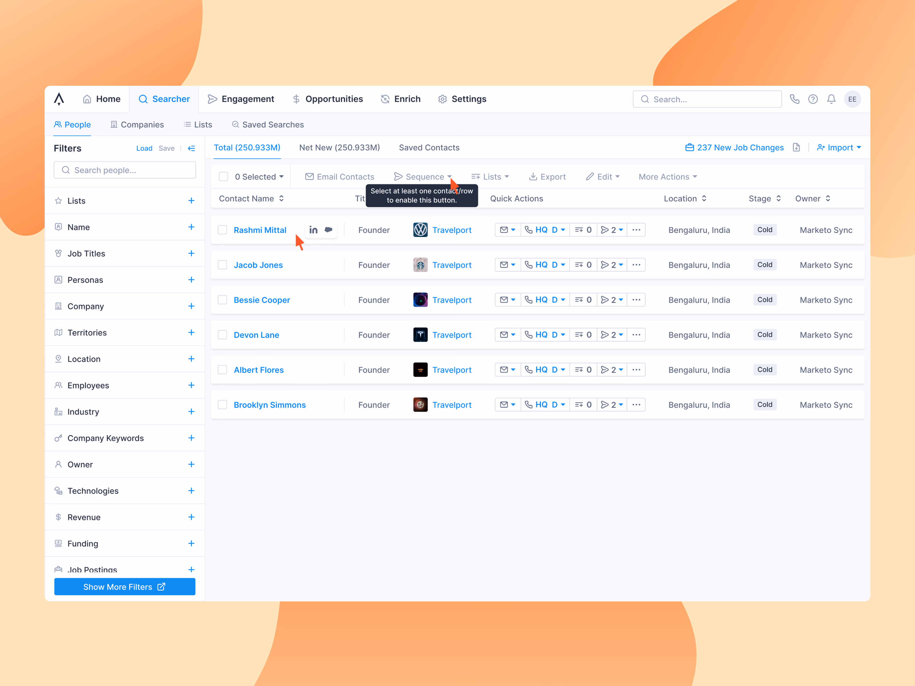 People search results table draft for Apollo