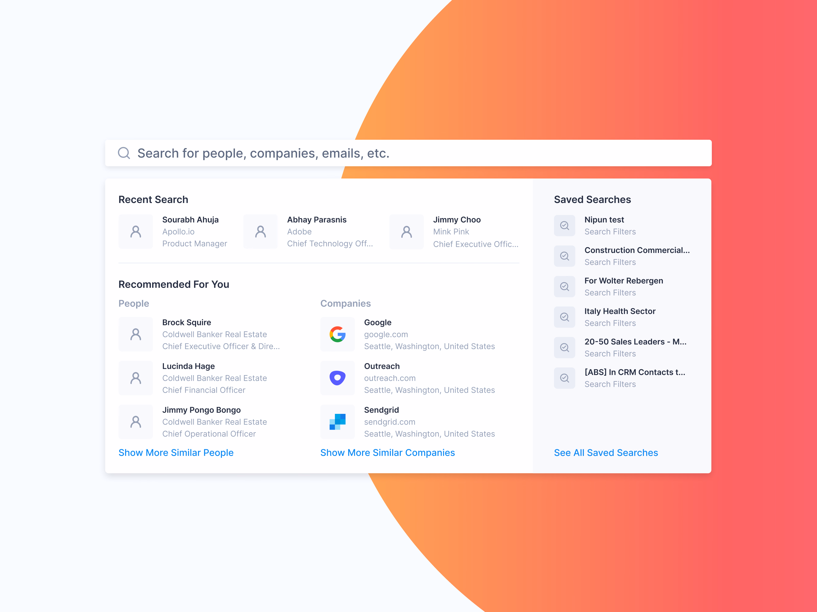 Global search dropdown before typing in Apollo